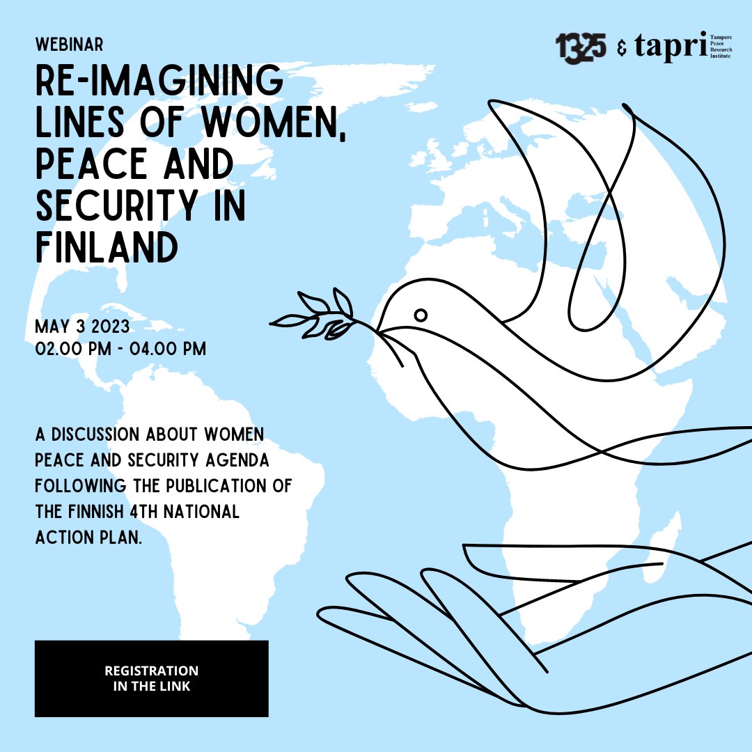 TapriTampereUni's tweet photo. #FinnishGovernment made a commitment to #UNSCR1325 in March with the #4thNationalActionPlan. It is a great opportunity to keep the #Women #Peace and #Security agenda in public discussion. Register for our webinar with @UNWomenSuomi 
https://t.co/8MKZBxEHyQ https://t.co/ZflEwVUe7O