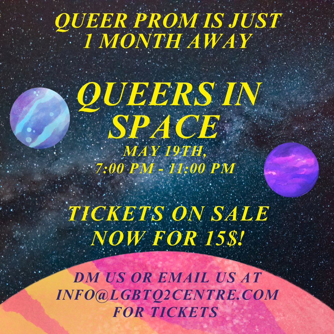 Queers in Space is coming up fast!
Our 7th Queer Prom will take place in just one month, on Friday May 19th, 2023 at 7:00pm.

Hurry up and get your tickets now for the best event this side of the Delta Quadrant!
Email or dm us for tickets or any other inquiries.