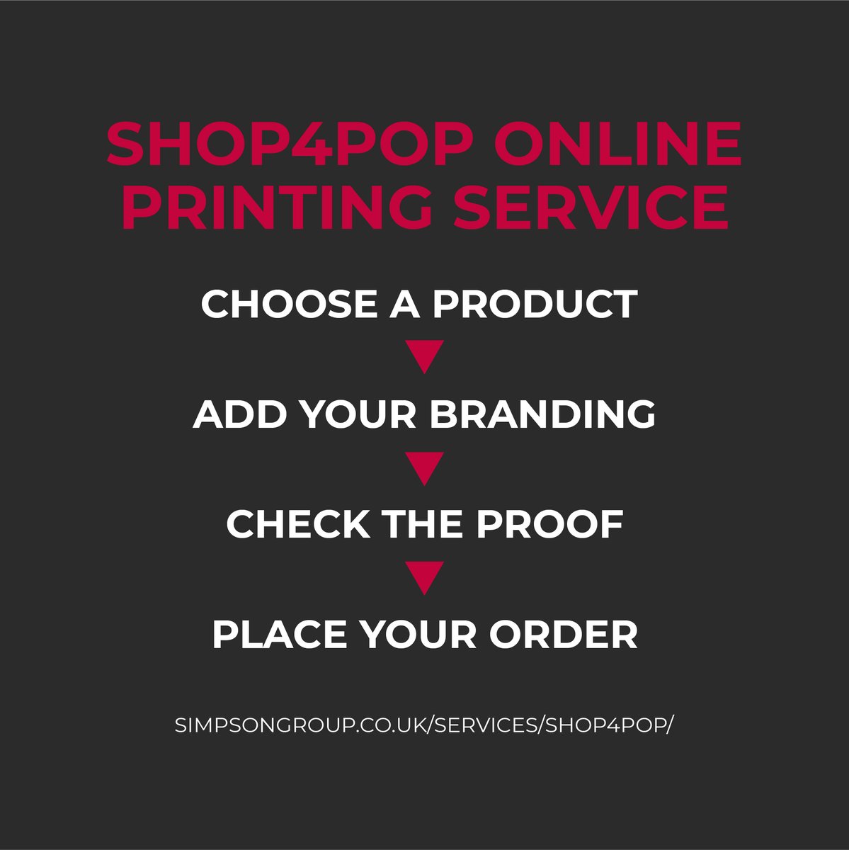 The Simpson Group SHOP4POP Online Printing service is a one-stop solution for fully customisable, small business advertising. Simply

👉 Choose a product 
👉 Add your branding
👉 Check the proof 
👉 Place your order

bit.ly/3gz10c2