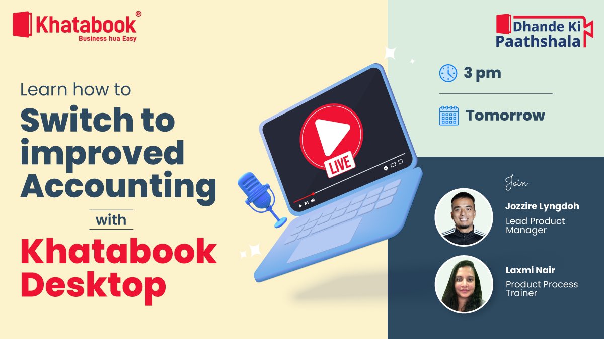 Want to supercharge your business growth? Join us for an exclusive live webinar on Khatabook Desktop at 3 pm, 20th April 2023! 

youtube.com/live/XGWhb2Pu1…
Join the waitlist and subscribe to our YT channel to stay tuned!