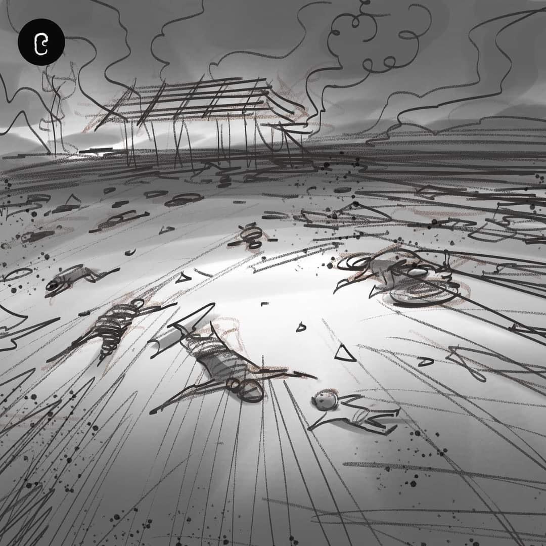 DawChoChoMP1's tweet photo. Cartoon scenes depicting the true and heartbreaking events of the civilians and children of Kantbalu-Pazigyi village. https://t.co/25EFJ7woXI