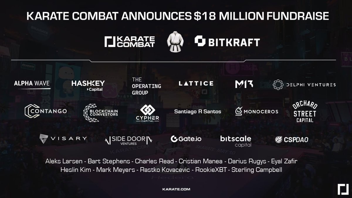 🎉🥋 Big news for Karate Combat, we’ve closed $18 Million in Funding Led by @BitkraftVC! Let's break down what's coming up next for KC fans! #KarateCombat #DAO #Web3