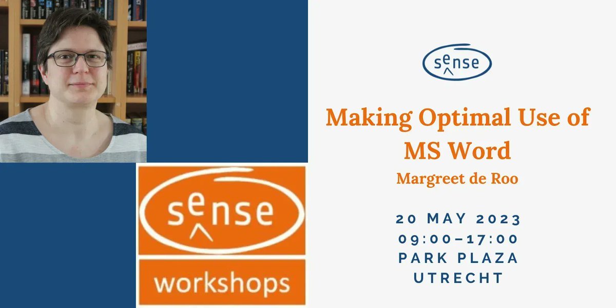 SENSEtheSociety's tweet photo. In this workshop for heavy users of Word, you’ll learn how to use it more efficiently and save your brainpower for the more complex parts of your job. 

Making optimal use of MS Word by Margreet de Roo 
20 May 2023 
09:00–17:00 CET
Park Plaza, Utrecht 
https://t.co/3bW5F00Mgh https://t.co/khpZsE7wjs