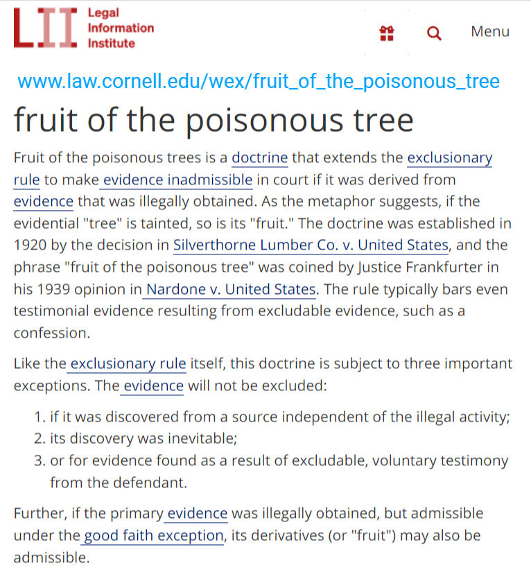 stlsystembuster's tweet photo. @elonmusk @WhiteHouse #fruitofthepoisonoustree > "inadmissible in court if it was derived from evidence that was illegally obtained."
https://t.co/T1Iy7w7oZR https://t.co/vQo0gsZ8pv