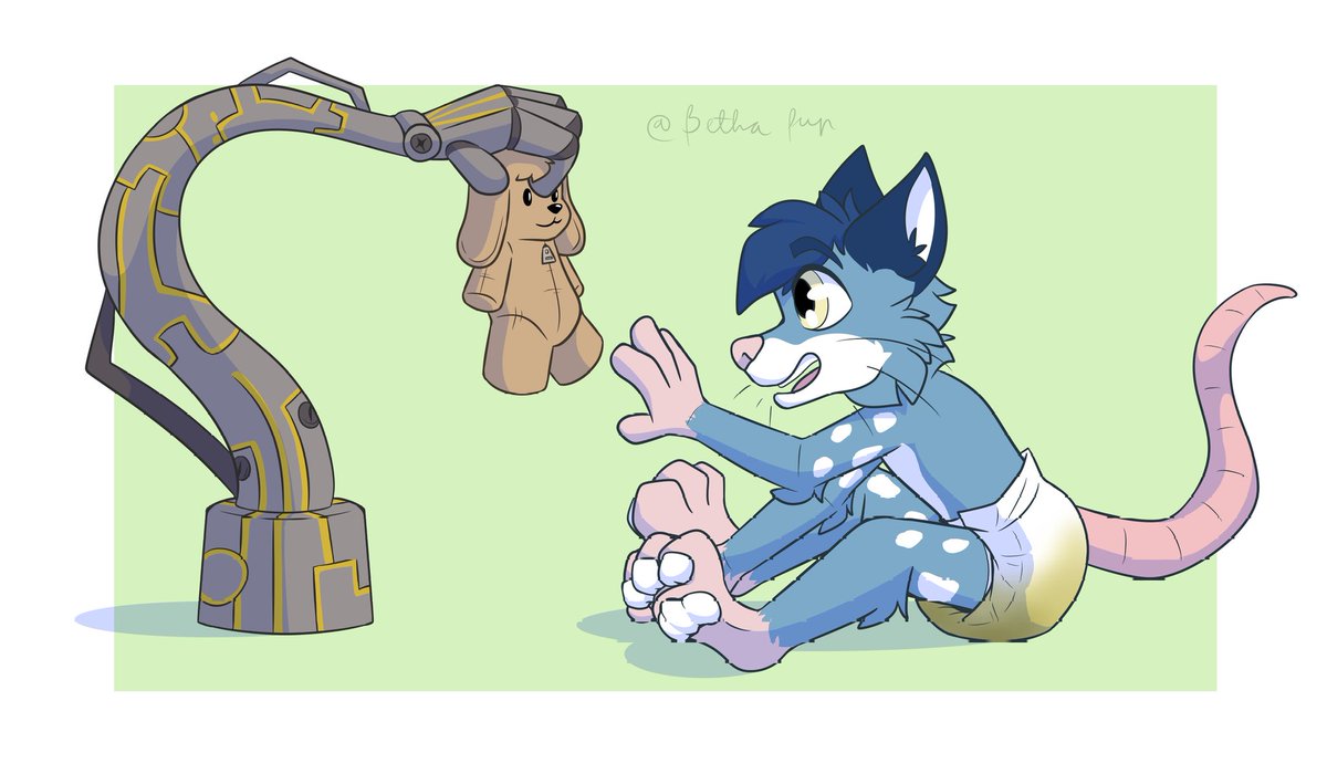BethaPup's tweet photo. Commission done for @g85493369 
Playing with his robot UwU https://t.co/2EygKMbB9U