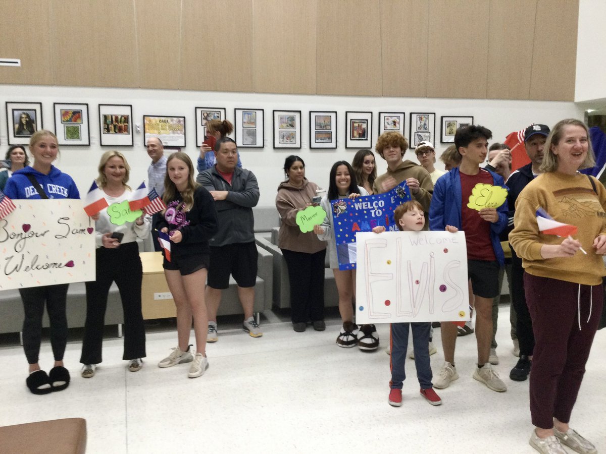 DCAntlers's tweet photo. DCHS is celebrating a 15 year exchange student partnership with Doullens, France this year! 🇫🇷 We are hosting 18 students and three faculty members for the next two weeks. Here is a glimpse of their arrival last night! Pt. 1 https://t.co/8qpIe2E6ya
