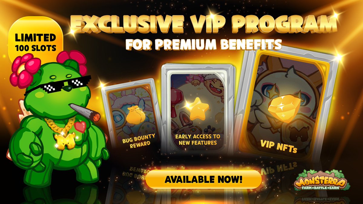 🔓Unlock #Monsterra Premium VIP Program: Exclusive Benefits To Enjoy!🎁🎁

Are you our top players? If yes, get ready to join our special club for VIP players ONLY &amp; claim your privileges⤵️

✔️Unique VIP NFTs with name tag
✔️Early access to new features
✔️Bug Bounty rewards for