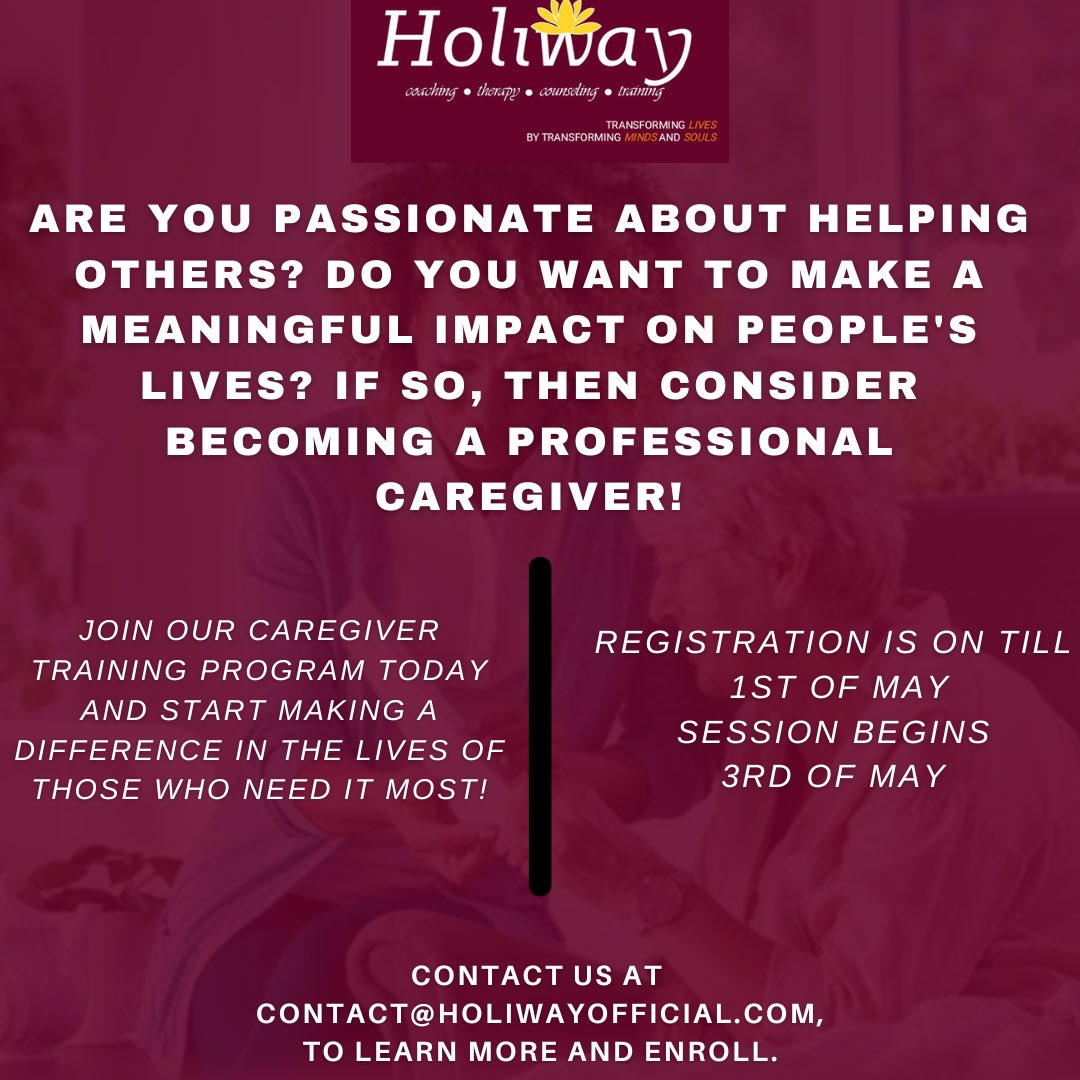 Train with us at Holiway Consults Ltd.

Registration deadlines is 1st May, 2023
Training begins 3rd May, 2023

#care #jobs #homecare #carers #liveincare #dementia #hiring #healthcare #elderlycare #dementiacare #carework #jobsincare #workincare #recruiting #recruitment