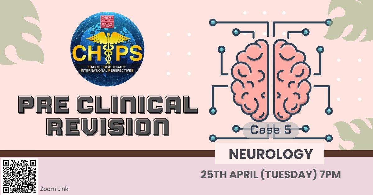 chips_cardiff's tweet photo. PRE CLINICAL REVISION: Case 5 Neurology

📆 25th April 2023 (Tuesday)
🕕 7PM (BST)
🔗 https://t.co/zFqSmtrTHZ https://t.co/YETZRMeV5L