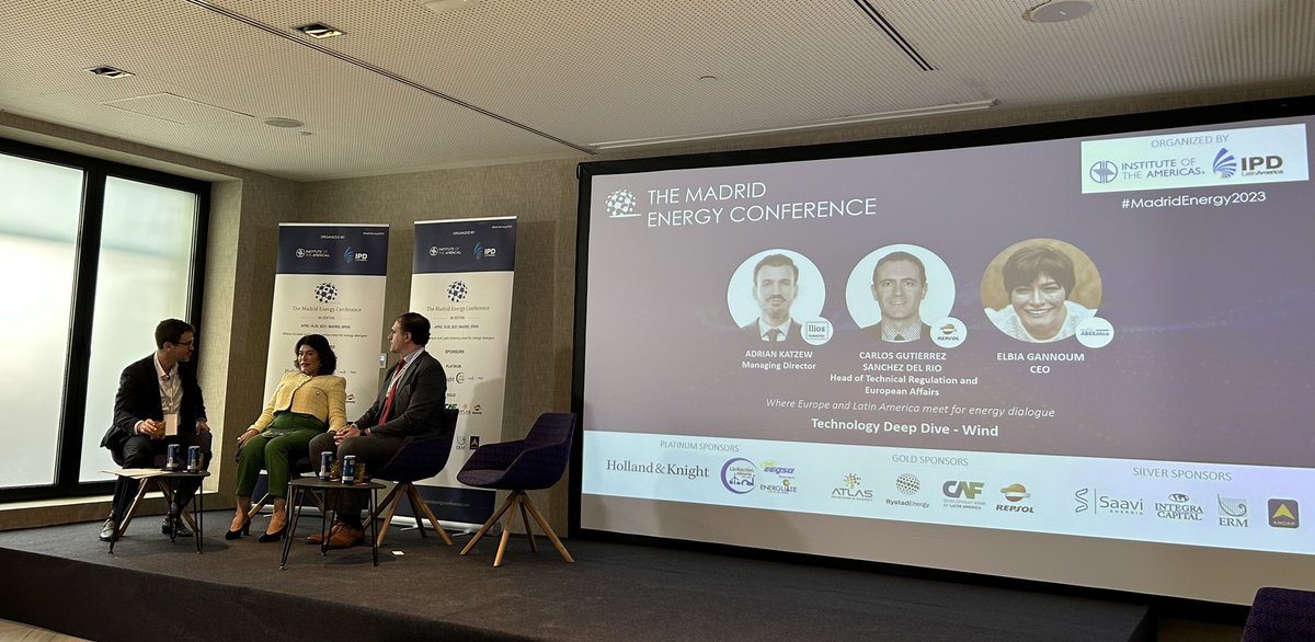 IOA_Energy's tweet photo. We now throw ourselves into the #wind at #MadridEnergy2023 

A deep dive into the context and outlook for wind energy 

With Adrian Katzew, Ilios Asesores

Carlos Gutierrez Sanchez del Rio @Repsol 

Elbia Gannoum @abeeolicaeolica of Brazil https://t.co/wD0bbTEcLo
