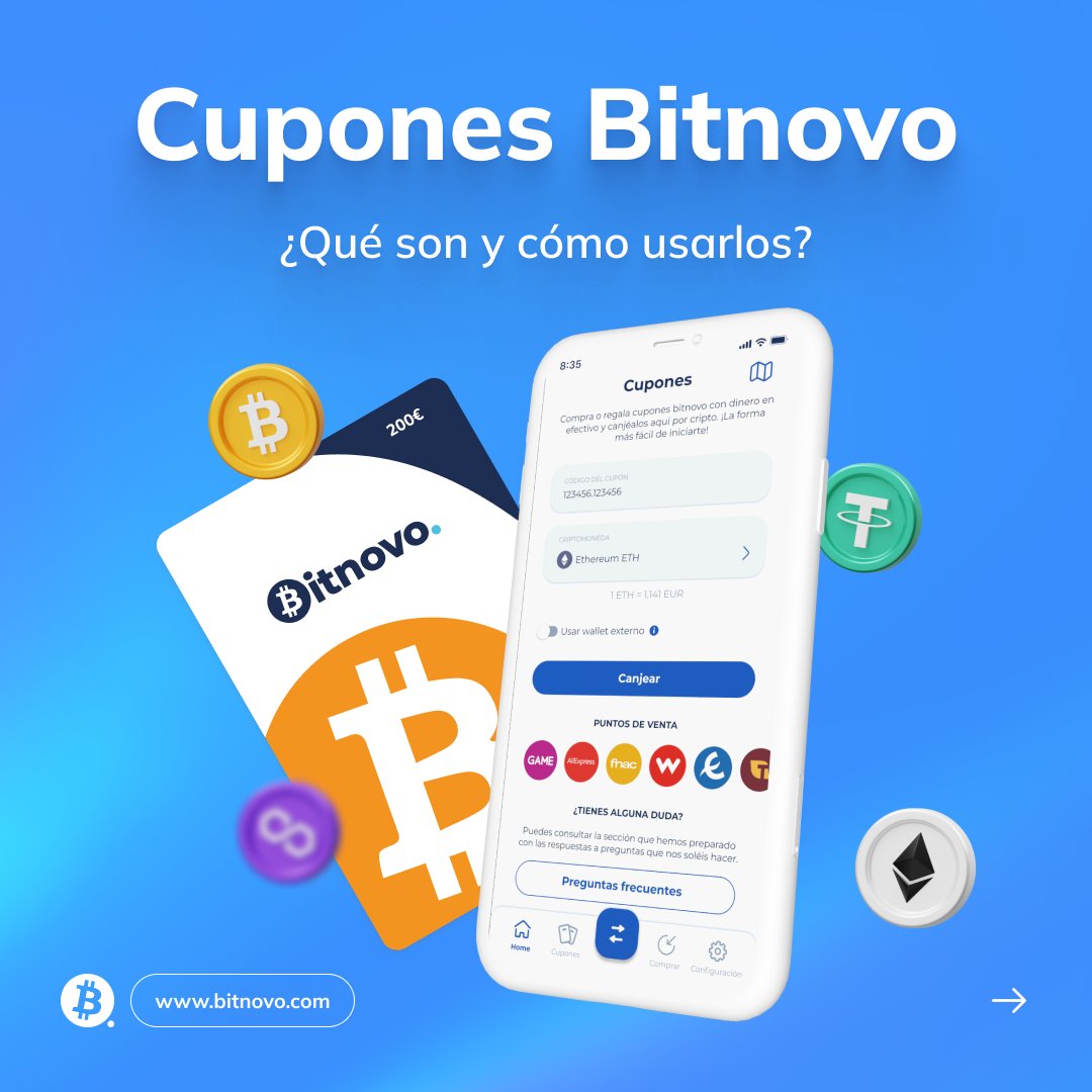 bitnovo's tweet photo. 🎁 Nuestros cupones son una forma de comprar criptomonedas en Bitnovo💰. https://t.co/2GjjXttI0Y