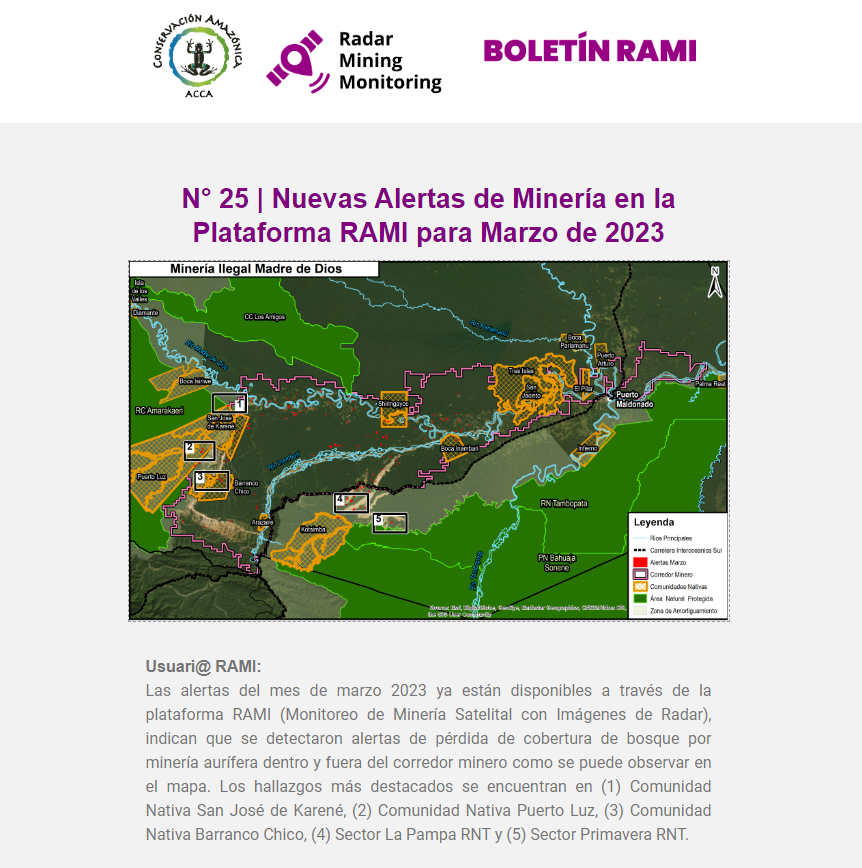 amazonacca's tweet photo. #BoletínRAMI 🛰 | ¡Las alertas del mes de marzo ya están disponibles!

📰 Revisa el reporte 25: https://t.co/g29wkiioog
➡ Visítanos en: https://t.co/q9dFRVu1Og
➡Suscríbete a nuestro Boletín mensual: https://t.co/3h228mOvq3 https://t.co/pcIpIV7Aac