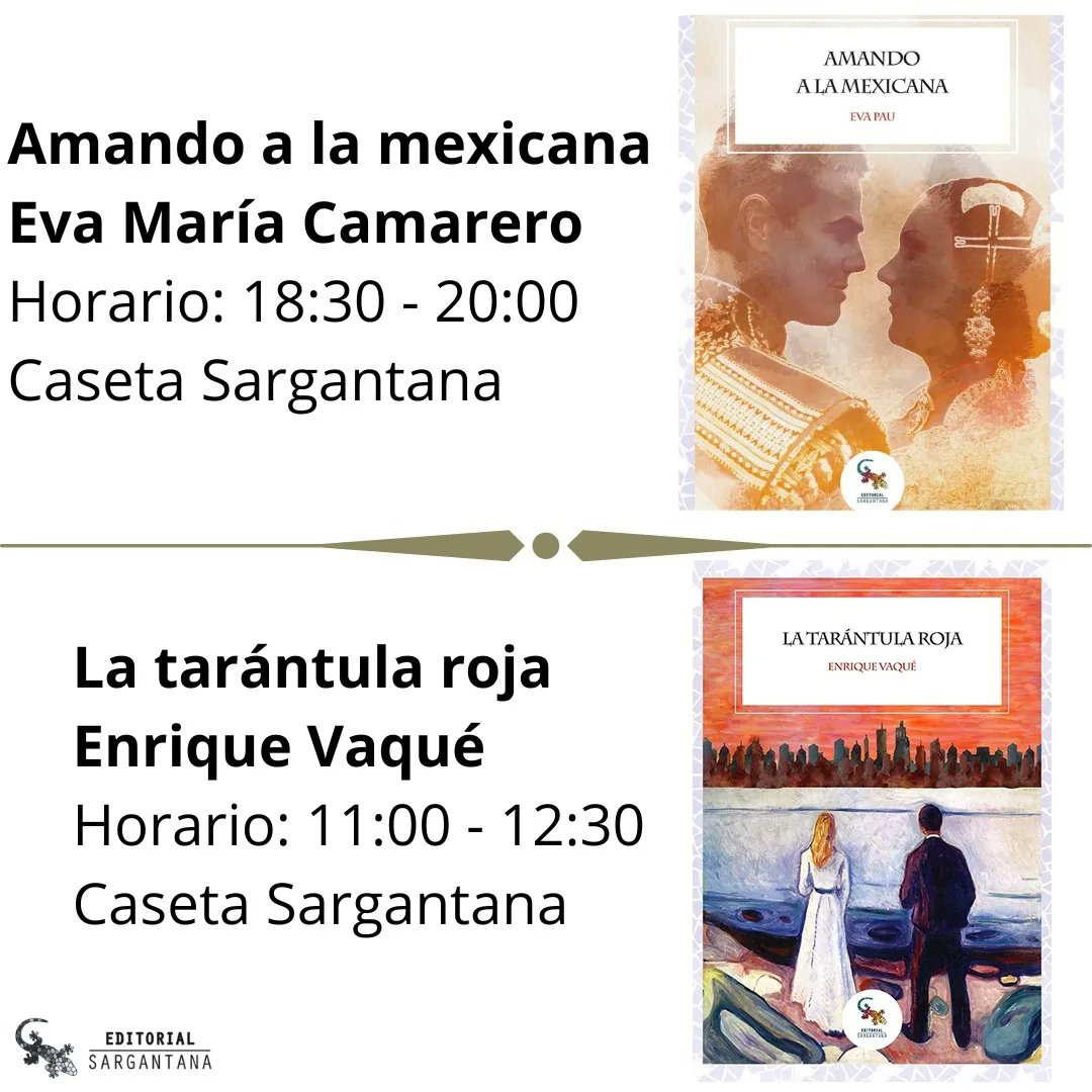 Os seguimos informando de las firmas en ferias que tendréis con motivo del Día del Libro. Así, en Manises podréis disfrutar de los/as autores/as @emizanonsimon, <a href="/evampau/">𝙀𝙫𝙖 𝙋𝙖𝙪</a> y @enriquevaqueurbaneja

#sargantanamola #sargantana #ferias #libros #agenda #santjordi  #feriadellibromanises