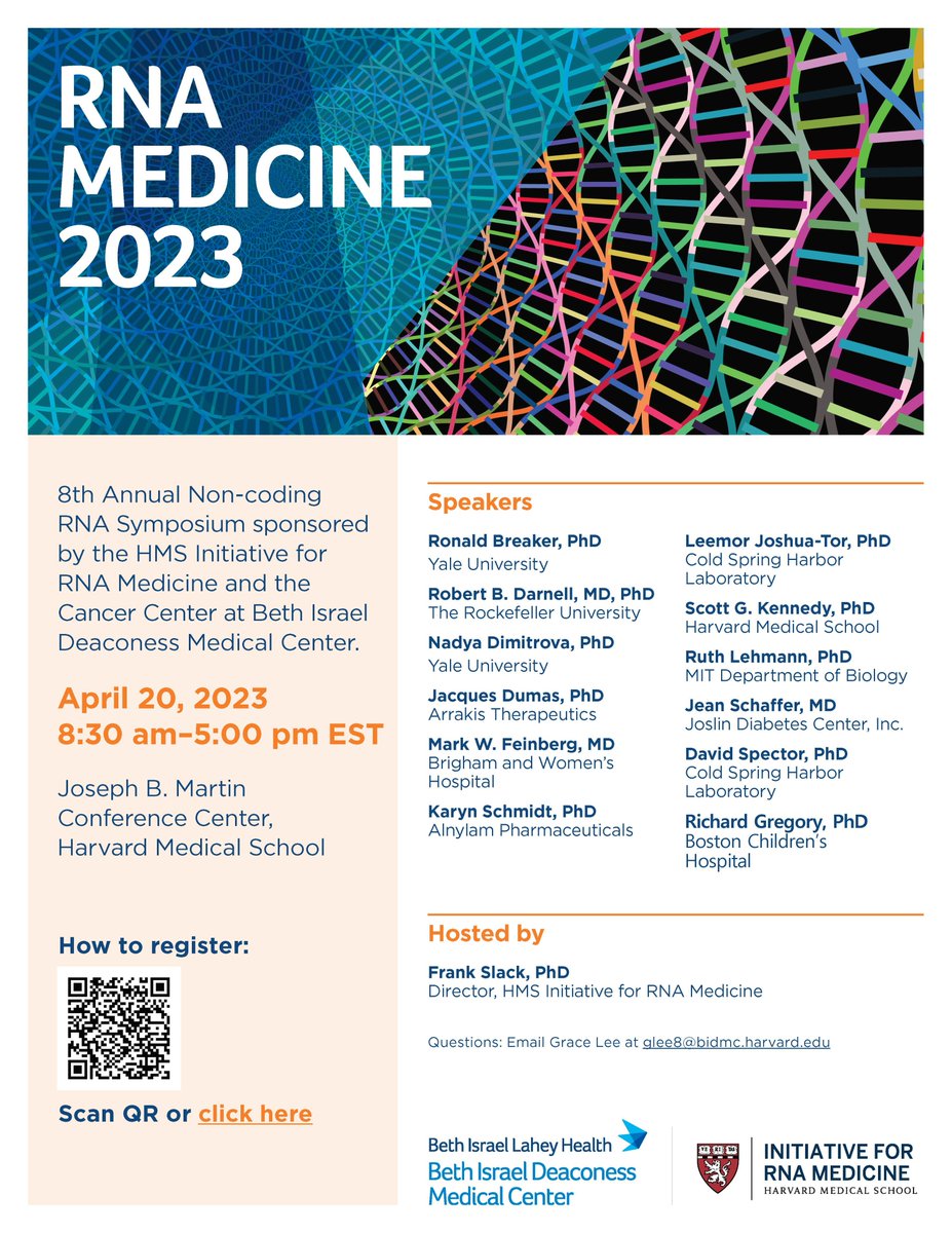 irmdirector's tweet photo. Join us TOMORROW, 4/20 at the Joseph B. Martin Conference Center, HMS to see our 8th Annual RNA Medicine Symposium! 

To register click here: https://t.co/tsysa0OOtN 

Questions email Glee8@bidmc.harvard.edu 

#RNA #RNAMedicine #Symposium #BIDMC https://t.co/HQw3INz9Ut
