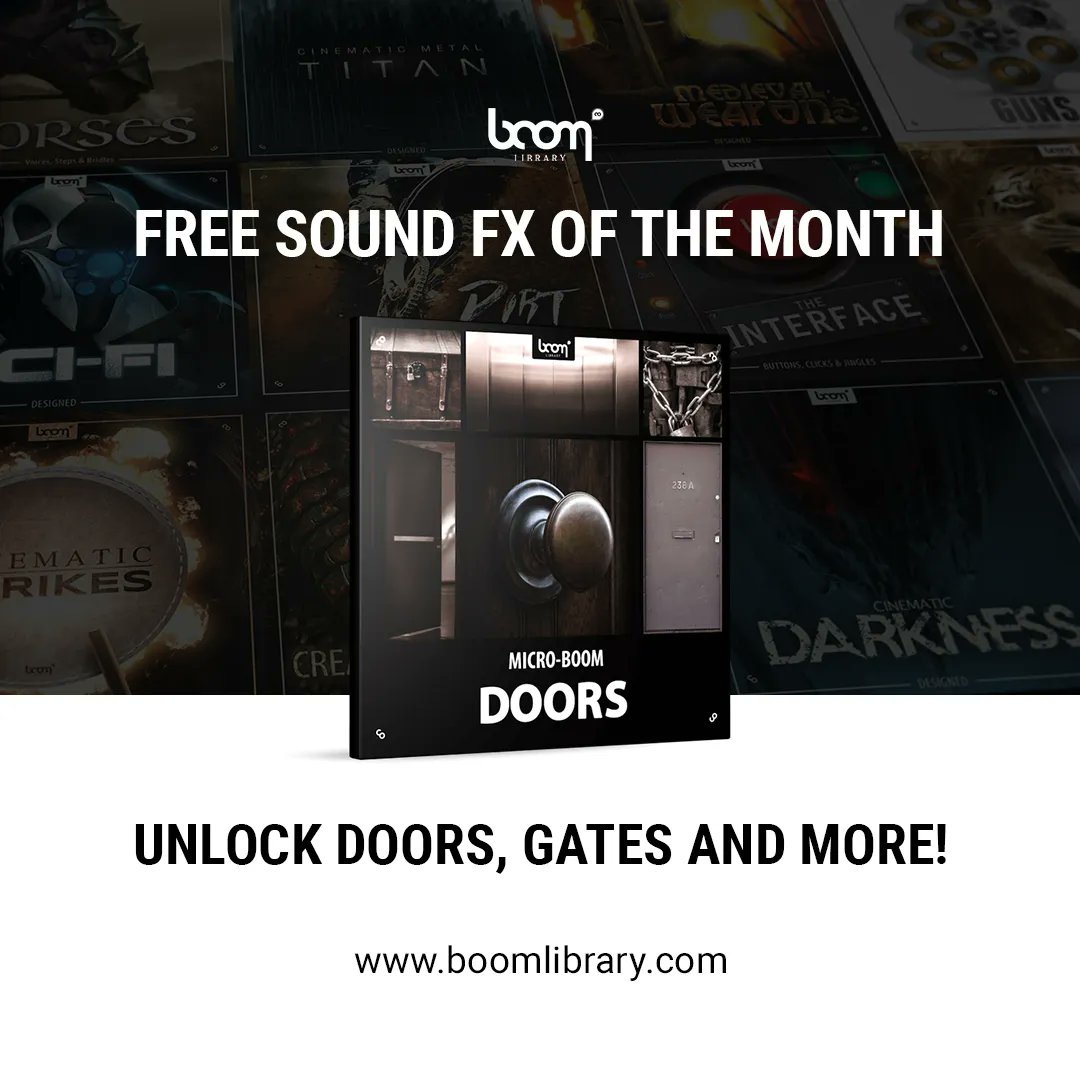 BOOMlibrary's tweet photo. GET FREE SOUND FX EVERY MONTH! 🎁
Our MICRO – DOORS library opens to you a perfect set of FOLEY DOOR sounds, recorded both dry and with real, authentic reverb. 🚪
Subscribe here: https://t.co/WQDaJmqqif
#BOOMLibrary #sounds #sounddesign #sfx #freesfx #freebie #soundlibrary https://t.co/5lLYciJ3cx