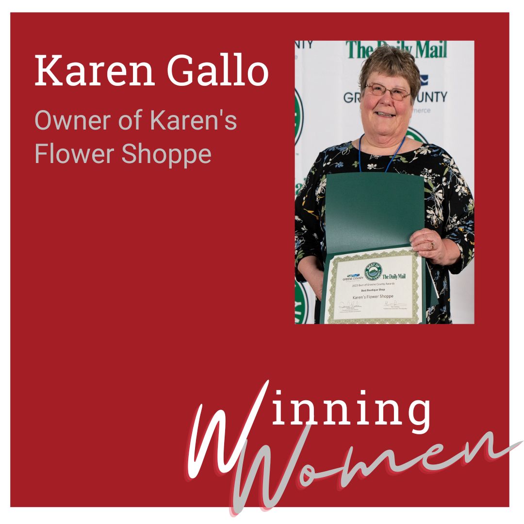 KathodeRay's tweet image. Karen Gallo, owner of Karen’s Flower Shoppe, has created arrangements for special occasions for 39 years. She received the Susan Oldazowski Women of Excellence award and was named Businesswoman of the Year. Her shop won Best Florist each year since the Best in Greene awards began
