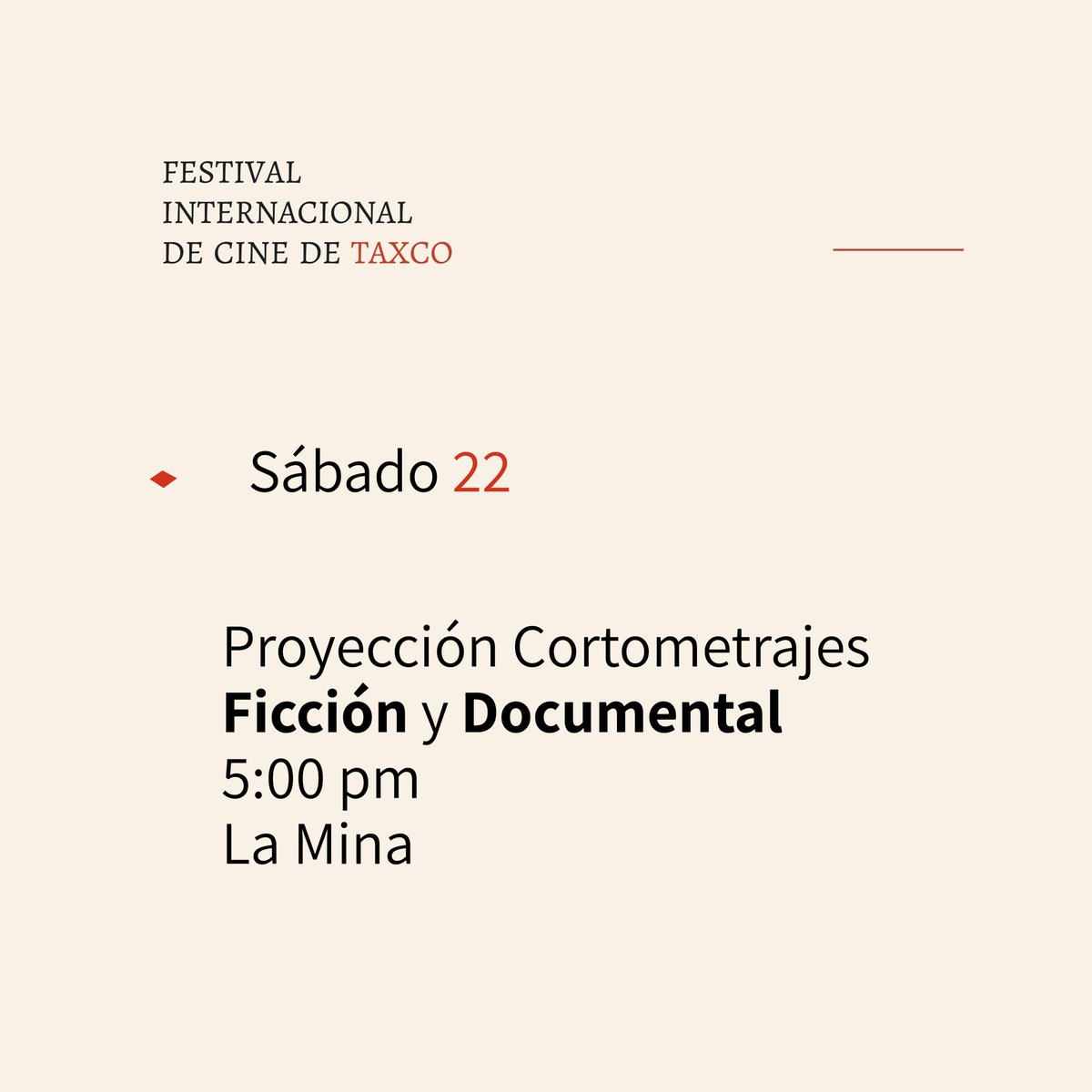 TaxcoFilmFest's tweet photo. Sábado🔻22/ Abril/ 2023
📍¡Ya casi nos vemos en Taxco!
#NosVemosenTaxco #LaJoyadelCine #VIIITAFF
👉 Del 21 al 29 de Abril del 2023 https://t.co/chrtZ1FeB8