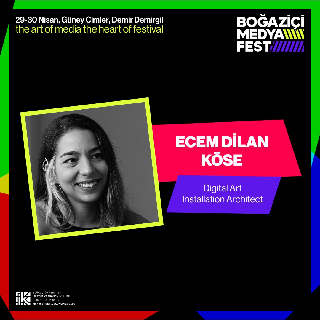Dijital Art çalışmaları ile hem ulusal hem uluslararası alanda adından söz ettiren Ecem Dilan Köse Boğaziçi MedyaFest’te bizlerle!

Sen de bu ufuk açıcı oturumu kaçırmak istemiyorsan biletini al, yerini ayırt! Bilet linki💫: lnkd.in/dVfgVHeN