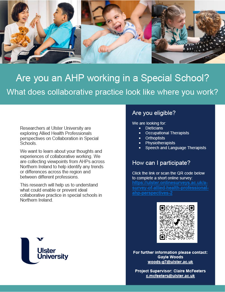 GWoodsPhysio's tweet photo. 📣Another call to all AHPs working in NI Special Schools – we need you to be involved in our research!🙋

Please consider completing this 10min survey and sharing it widely:

https://t.co/Iph4fBALd6

Thankyou🙏

#AHP #WeAHPs #AHPResearch #SENResearch https://t.co/GdQaubn8Qu