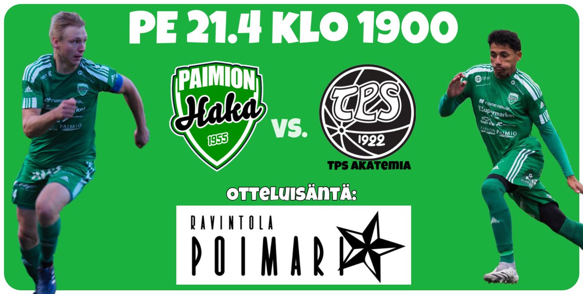 Perjantaina avataan kotikausi!

Vastus kovenee, kun Ravintola Poimarin isännöimässä ottelussa vastaan asettuu kivikova ja laadukas @TPSakatemia

5€:n hintaisen kannatuspääsylipun ostajille kioskista totuttuun tapaan kahvi ja kotileipomo Tannisten pulla, Tervetuloa Soikalle!