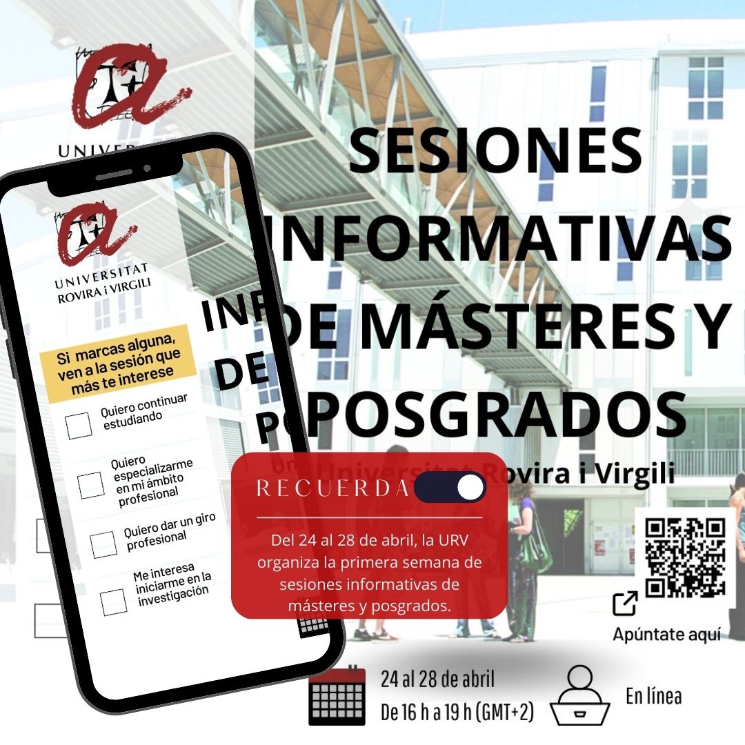 romaniquesURV's tweet photo. El próximo martes, 25 de abril a las 17 h, sesión informativa sobre el máster Universitario en Enseñanza de Lenguas: ELE. Todas las sesiones informativas de másters y posgrados: https://t.co/zmbP4f8Gv9
#TwitterELE #masterELE
@universitaturv @alumniURV @lletresURV https://t.co/KQ6G2LIqgL