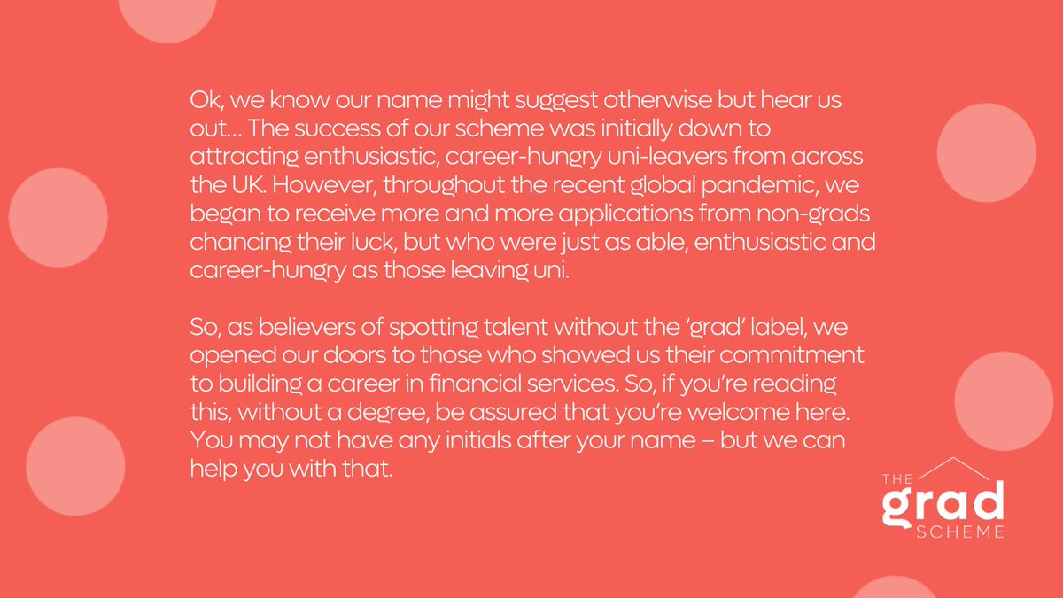 The_Grad_Scheme's tweet photo. Ok, we know our name might suggest otherwise... but we welcome all applications for anyone ready to learn the foundations needed to build a rewarding career in finance. 

Apply today (applications closing 23rd April!) > https://t.co/BdbHvotGv1

#gradjobs #financialservices https://t.co/lJIEYvyeY3