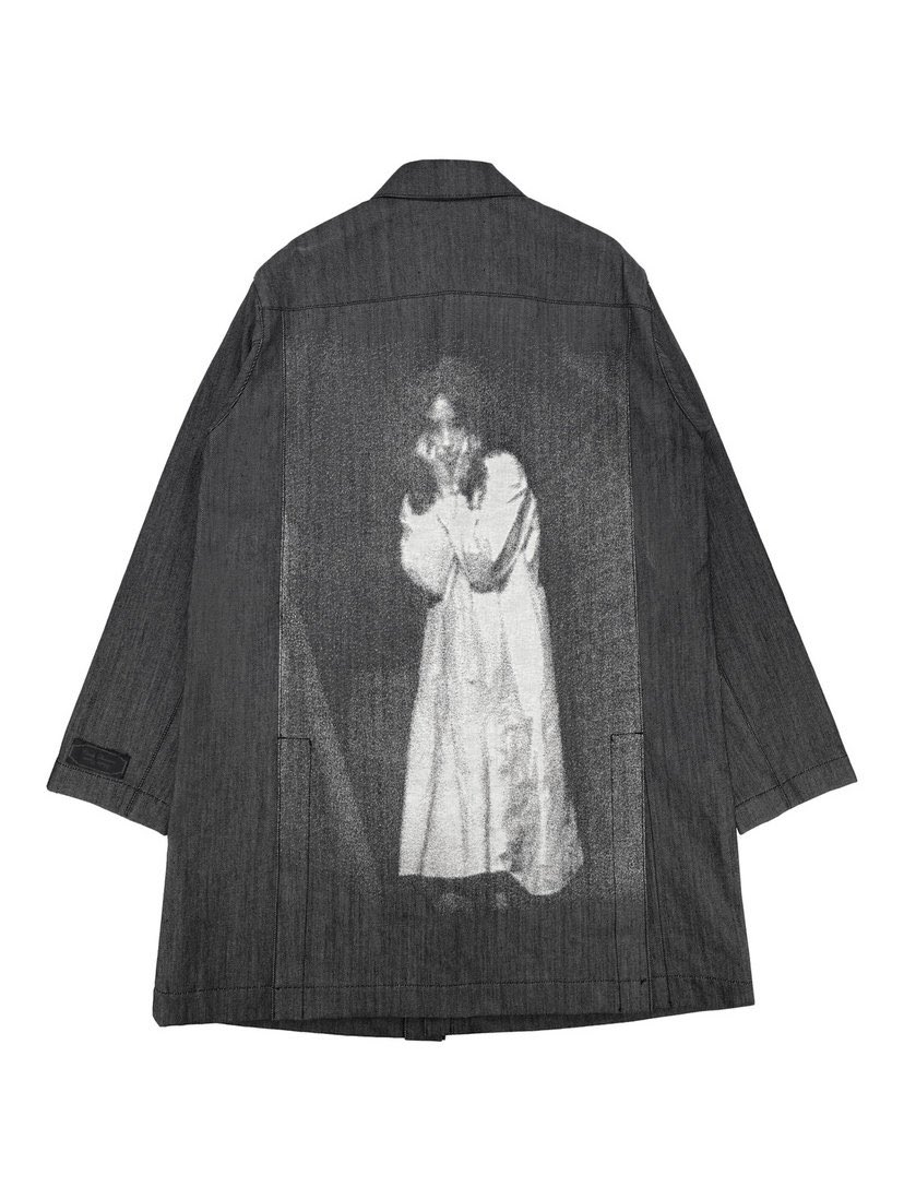 undercover jun takahashi ss20 (coarse denim trench with print from cindy sherman's untitled film still #26)