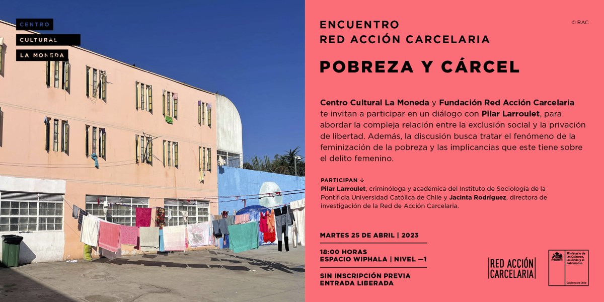 redaccioncarcel's tweet photo. 📍¡Este mes volvemos al @CCPLM! 🙌🏽

Estaremos dialogando junto a @LarrouletPilar sobre compleja relación entre la exclusión social y la privación de libertad, la feminización de la pobreza y sus implicancias en el delito.

📆 Te esperamos el martes 25/4 a las 18:00 hrs. https://t.co/x1dAZh1wc5