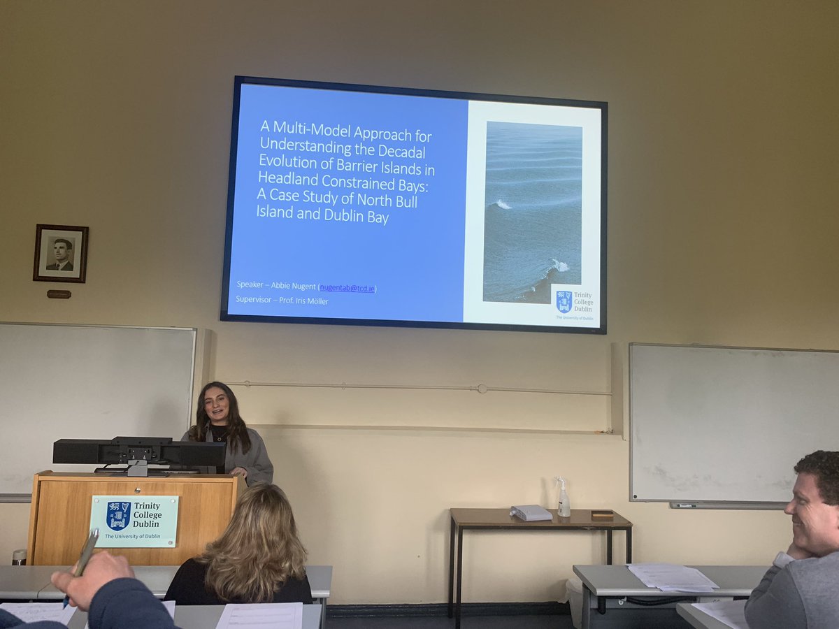 TCD_Geography's tweet photo. We just heard from @abbienugent13 who updated us on her project looking at the decadal evolution of barrier islands using a multi modeling approach https://t.co/fH8Yp1kEuq
