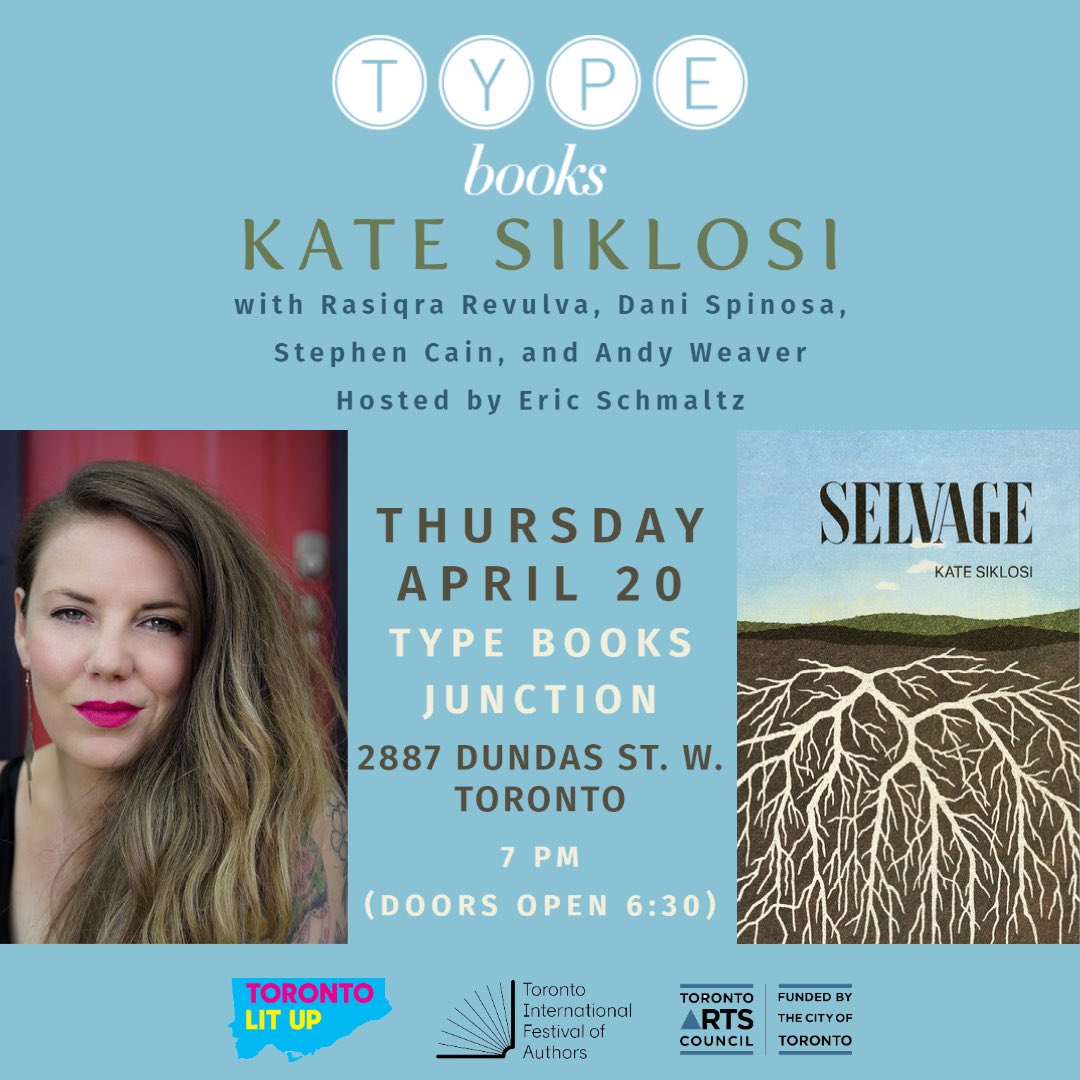 She’s gonna be LIT! 🔥 Please join me TOMORROW for the official launch of Selvage @typebooks Junction! Feat. @rasiqra_revulva, @GenericPronoun, @cainstephen, @andyweaver71, & @eschmaltzzz! Graciously funded by #TorontoLitUp, @festofauthors, & @torontoartscouncil. ♥️ @invisibooks