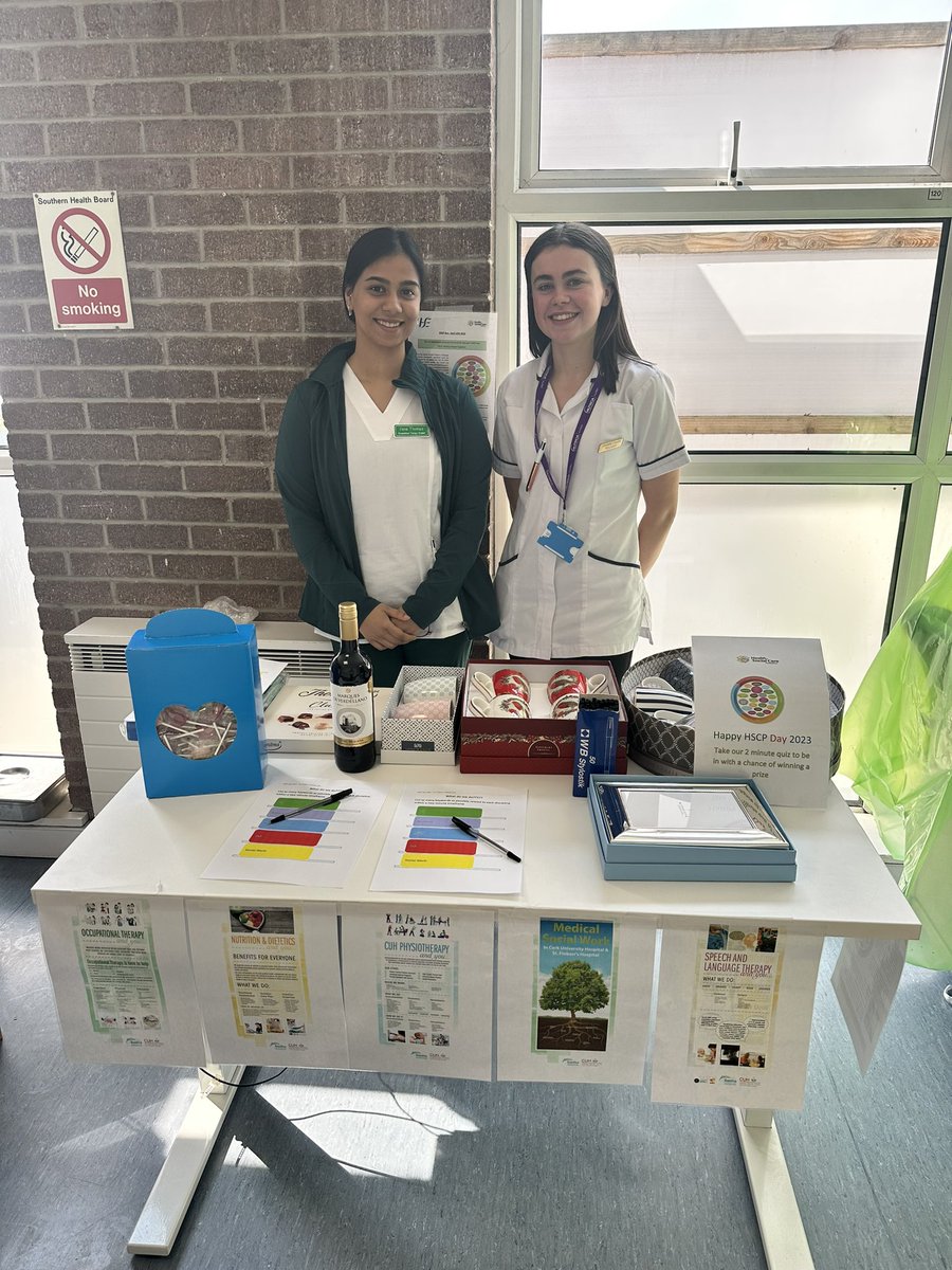 OLearyRachel's tweet photo. A fantastic day celebrating #HSCPDay2023 with our wonderful MDT colleagues in SFH Rehab Unit. Lovely to have SLT and OT students joining the celebrations and spreading awareness. #StrongerTogether #HSCPDeliver @WeHSCPs @iaslt @cuh_hscp @SLT_CUH https://t.co/TPFL1rKuD0