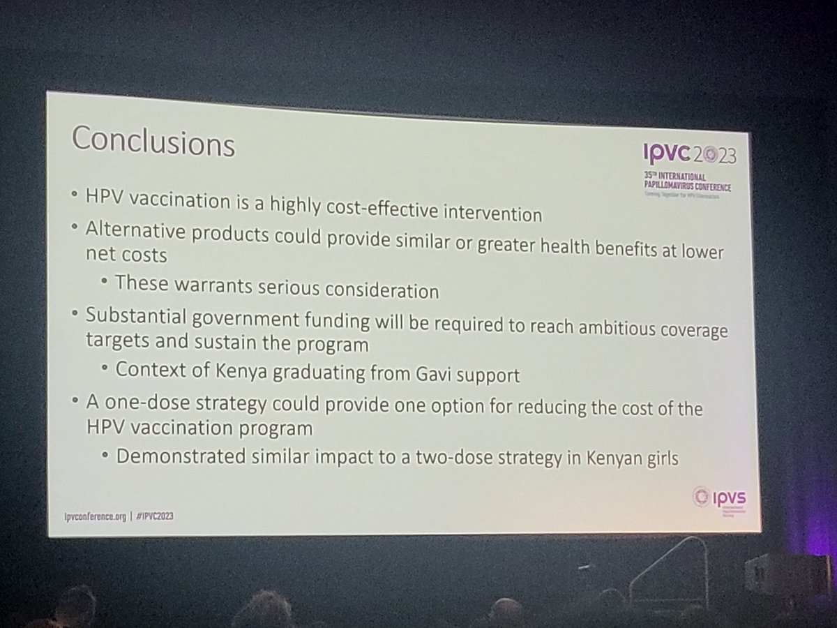 romimperio's tweet image. ATM #IPVC2023 public health oral
Modelling health economics and mathematical modeling

Kenyan experience showing the incremental cost and benefit of #HPVvax versus no vaccine

Reiterated need for government support @DOHgovph