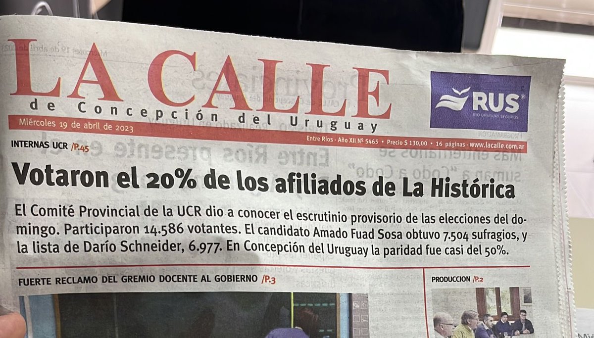 joseartusi's tweet photo. @lacallediario la verdad que en Concepción del Uruguay no hubo paridad… la lista 302 ganó 56% a 44%. Gracias. Saludos https://t.co/UtUBly2uAT