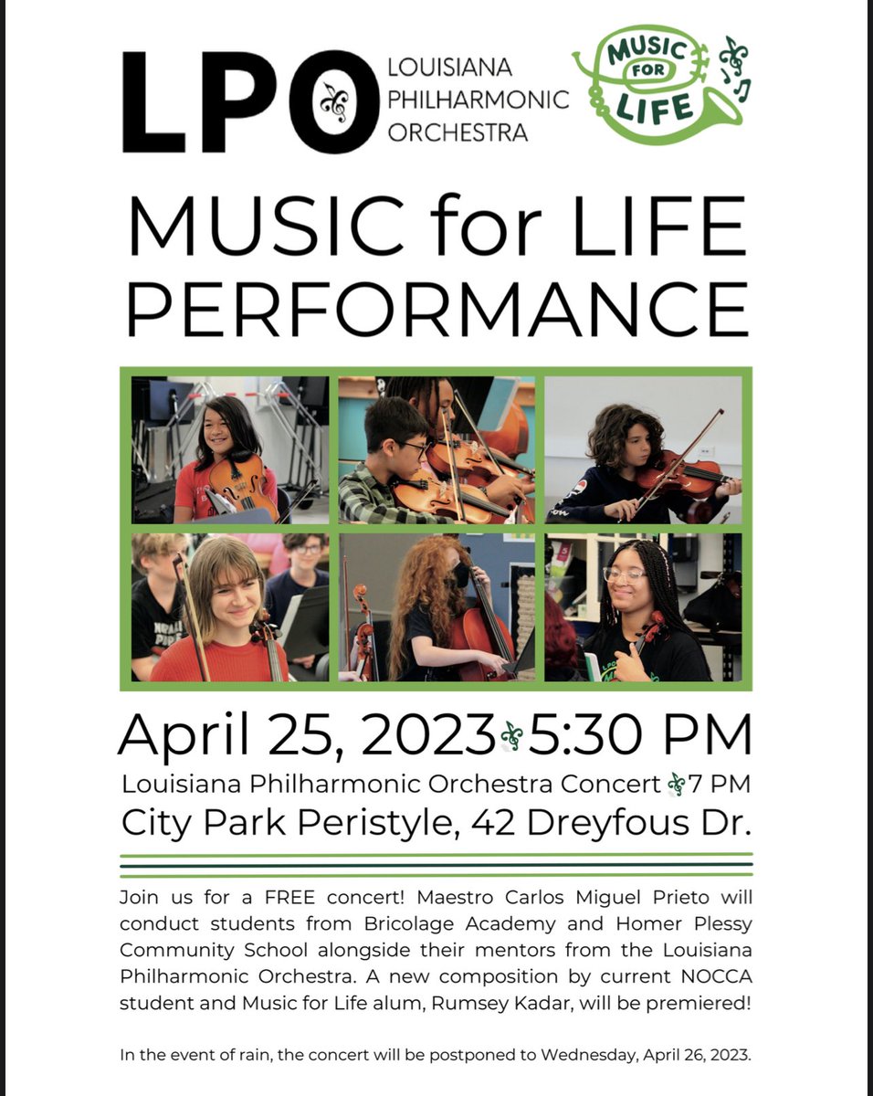 ANNIEMOHO's tweet photo. thank you @lpomusic #musicforlife program! My son, Rumsey Kadar’s composition will be featured at “Swing in the Oaks” Tues Apr 25! He’s a first year student in classical music studies @nocca.nola &amp; @BricolageNOLA alum! TU also to @cbryanmusic for being his composition mentor! https://t.co/jRp8XvpiA7