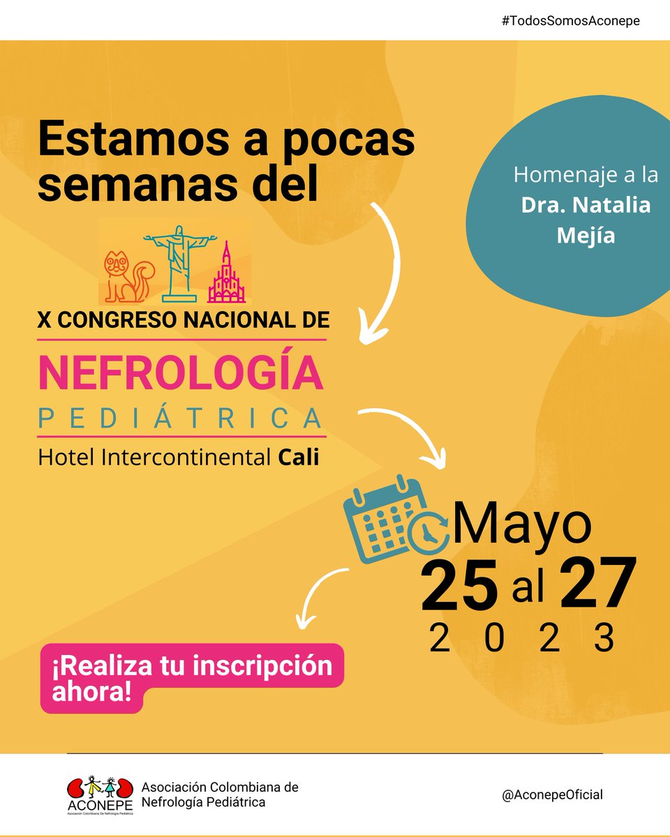 ¡Quedan pocas semanas para el evento más esperado del año en nefrología pediátrica! El X Congreso Nacional de Nefrología Pediátrica se llevará a cabo del 25 al 27 de mayo.

Regístrate ahora y asegura tu lugar en este evento imperdible 👉 bit.ly/3jpTFAL