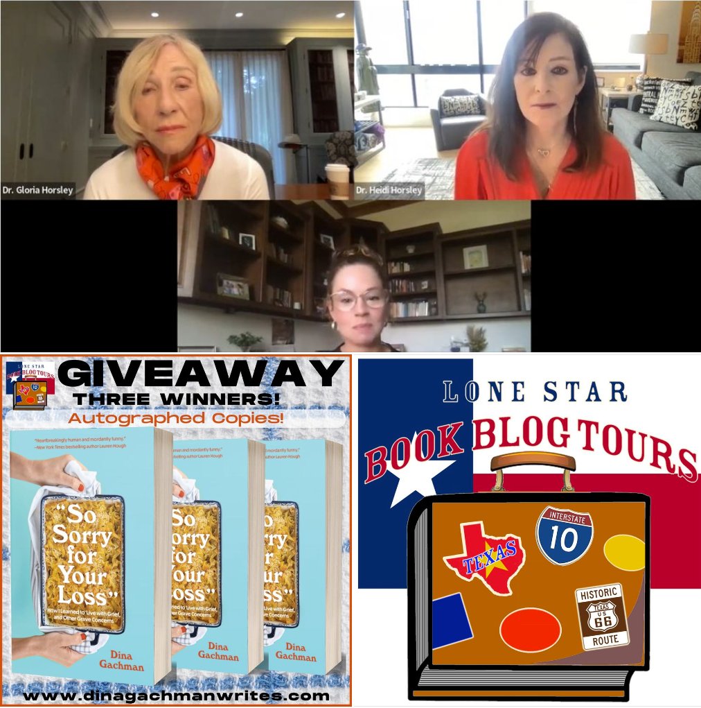 kristinethall's tweet photo. Popping up on the #LoneStarLit Tour of SO SORRY FOR YOUR LOSS, @thepageunbound shares a quick interview with Author @DinaGachman, hosted by Drs Gloria and Heidi Horsley of #OpenToHope podcast. Check it out & enter to #WIN Dina's book!
#memoir #TexasAuthor
https://t.co/iz35ne8iqq https://t.co/HDyYVxc1Qf