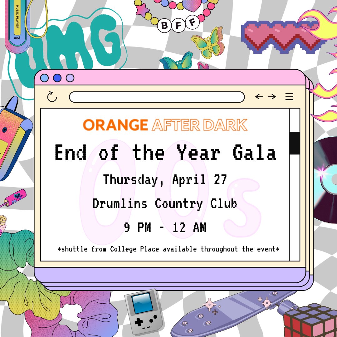 CuseActivities's tweet image. Join Orange After Dark for our biggest party of the year! *There will be a continuous shuttle throughout the night between College Place and Drumlins*