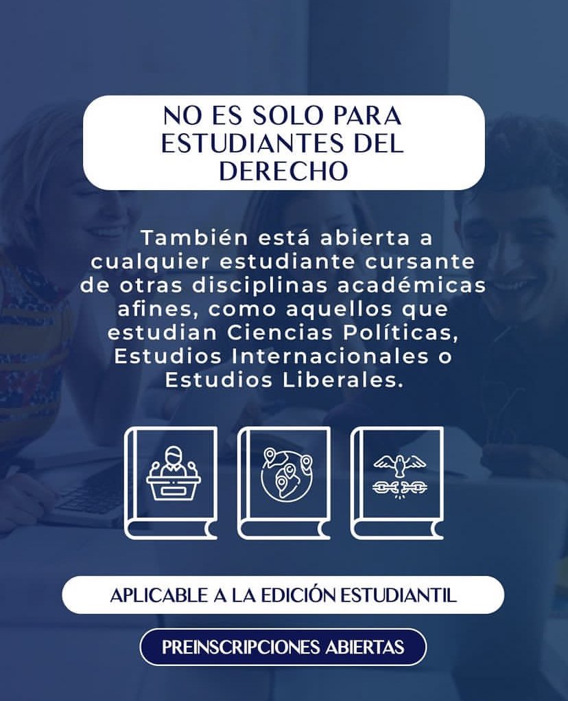 ESidma's tweet photo. La competencia no está limitada solo a estudiantes de Derecho. ⚖️

Los estudiantes de carreras como Ciencias Políticas, Estudios Internacionales y Estudios Liberales, así como abogados con al menos 2 años de haber egresado, también pueden participar y vivir la experiencia #SIDMA https://t.co/r4DKmiTuNe
