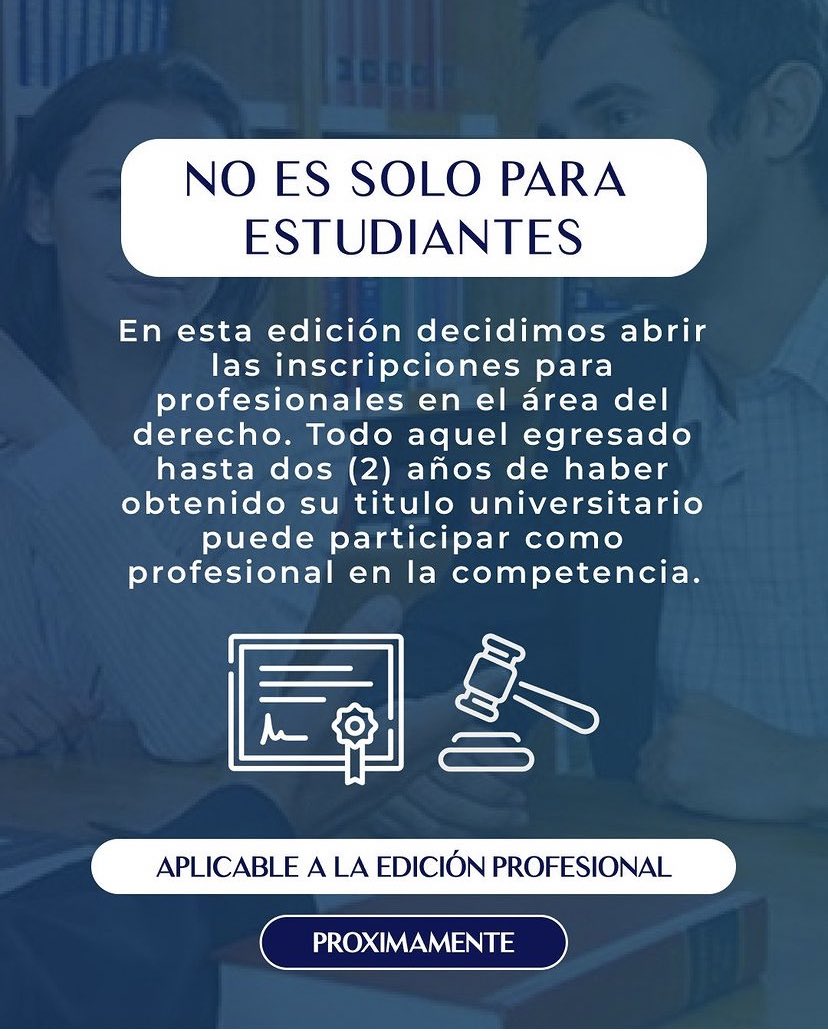 ESidma's tweet photo. La competencia no está limitada solo a estudiantes de Derecho. ⚖️

Los estudiantes de carreras como Ciencias Políticas, Estudios Internacionales y Estudios Liberales, así como abogados con al menos 2 años de haber egresado, también pueden participar y vivir la experiencia #SIDMA https://t.co/r4DKmiTuNe