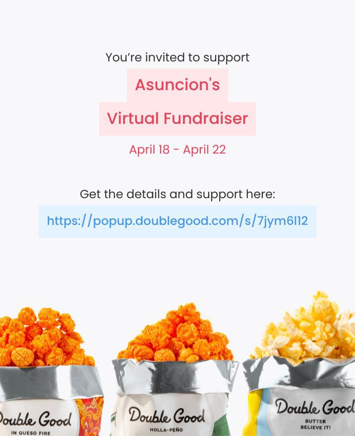 atown219's tweet photo. Hi! I’m doing a virtual fundraiser selling Double Good ultra-premium popcorn for 4 days from Tuesday, Apr 18 - Saturday, Apr 22. Get all the details and support here: https://t.co/1EnMFZgk9Z https://t.co/szDkJDKKWe