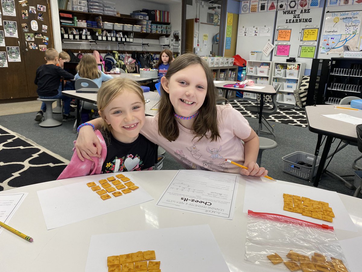 TaboneClassroom's tweet photo. Math is always more fun when food is involved! Learning about area and perimeter with cheez-its! #barkercsd https://t.co/MwC09jf58n