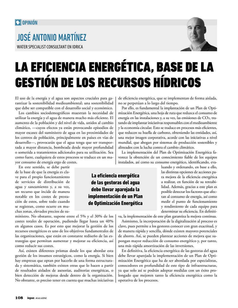 iAgua's tweet image. 👤 José Antonio Martínez, Water Specialist Consultant en @IdricaHQ, escribe en #iAguaMagazine43 sobre la #eficienciaenergética como base de la gestión de los #recursoshídricos.

¡No te lo pierdas 👀!
iagua.es/blogs/jose-ant…