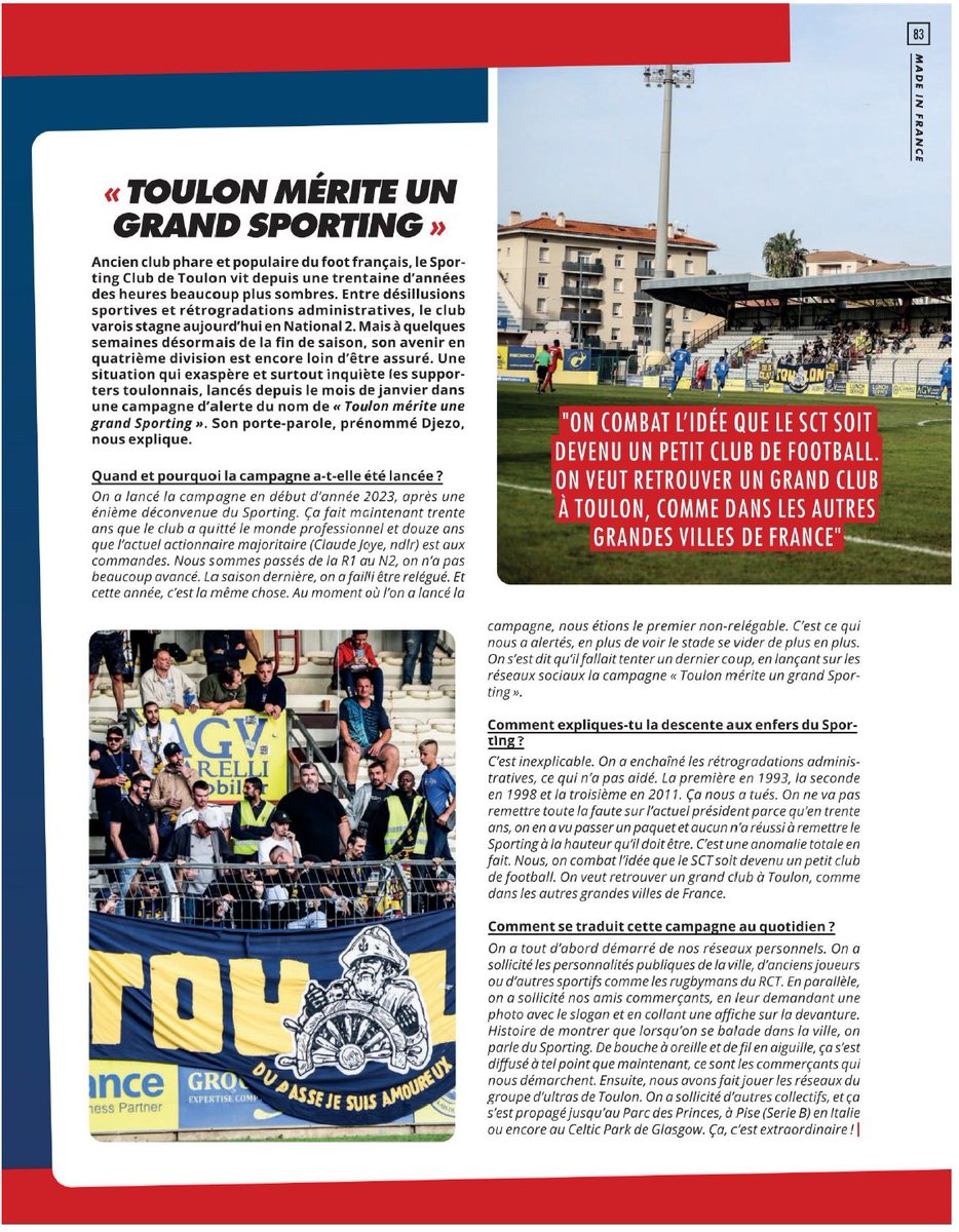 Retrouvez dans les kiosques le dernier numéro de <a href="/OnzeMondial/">Onze Mondial</a>  qui consacre une pleine page à <a href="/toulonmerite/">Toulon mérite un grand Sporting</a>  un grand <a href="/sportingtoulon/">Sporting Club Toulon</a>  ! Merci ! Et rendez-vous samedi 17h30 à Bon Rencontre.

#le22abr #toulonmerite #toulon #SportingClubToulon #Onze #mondial #footamateur