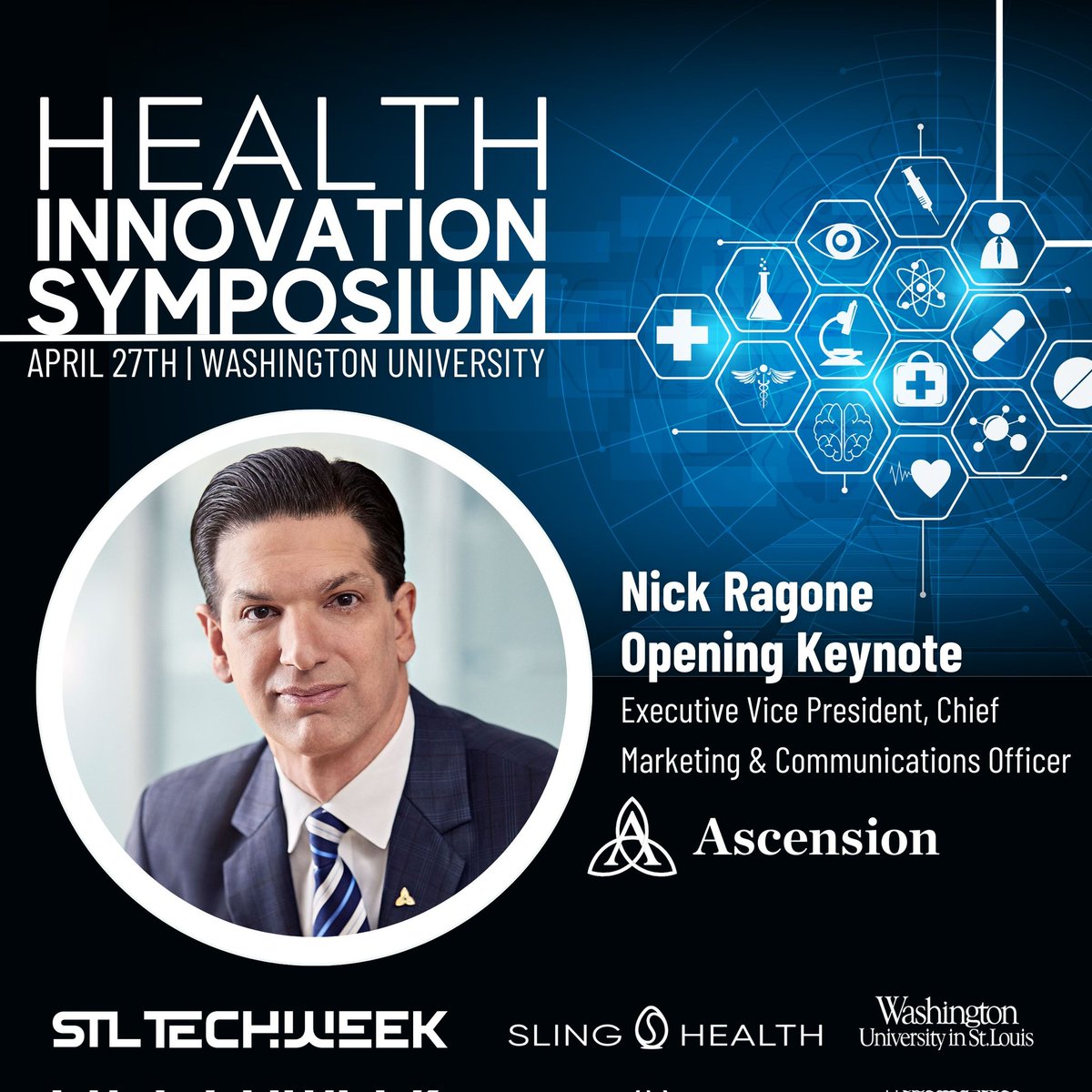 nickragone2's tweet image. Excited to be the opening keynote for the #stltechweek2023 Health Innovation Symposium @WUSTL on April 27th! @Ascensionorg