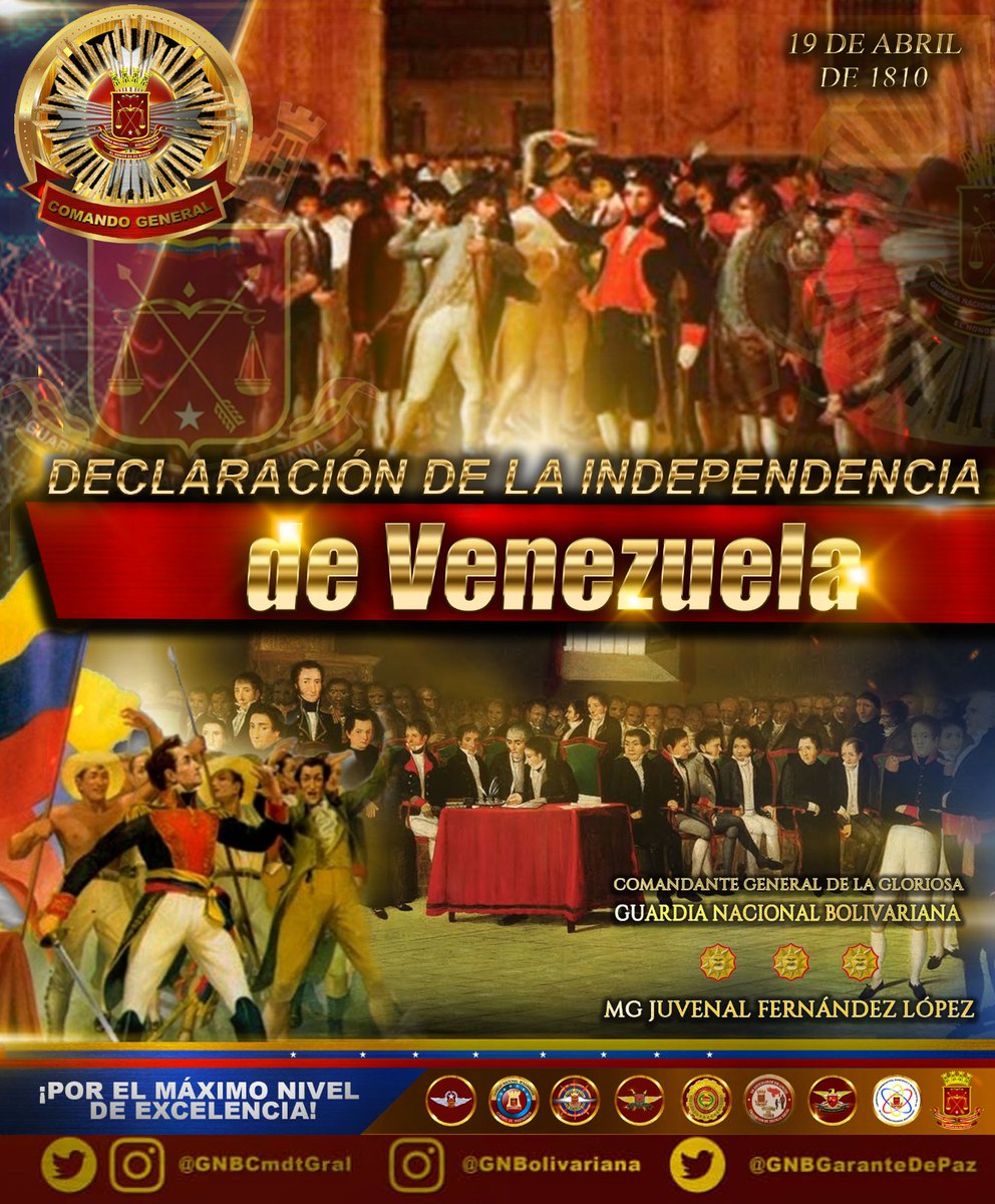Desde la <a href="/GnbGaranteDePaz/">Guardia Nacional Bolivariana</a>, conmemoramos 213 años del inicio del camino victorioso, hacia la independencia del yugo español.
Legado histórico para la #FANByPuebloDePatriotas, que representa la continuidad de la lucha, por mantener la Independencia y Soberanía de nuestra Patria.