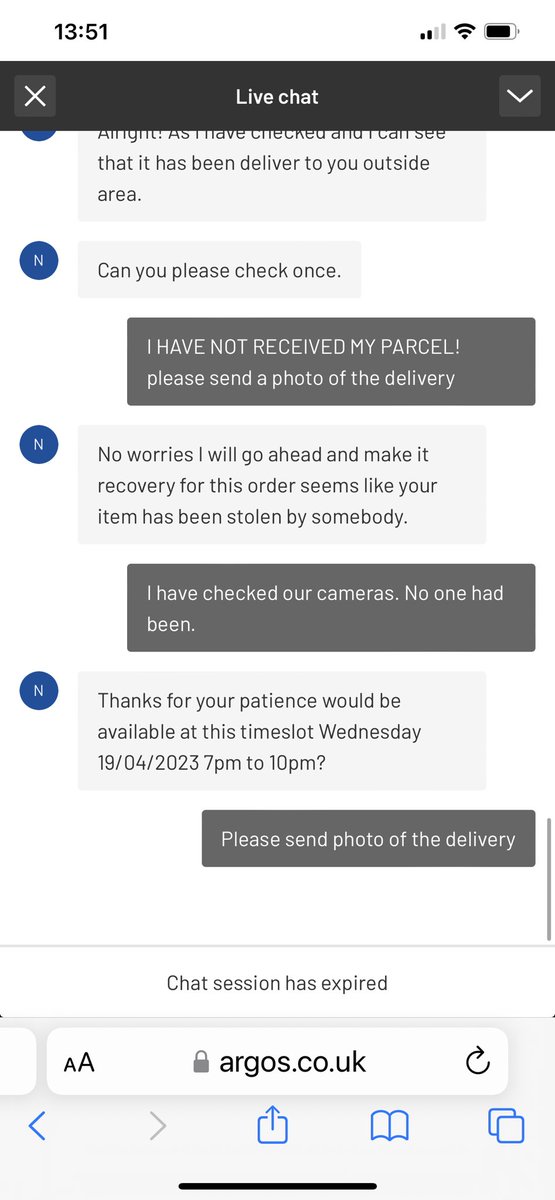 blaah_blaahh's tweet photo. @Argos_Online please can I talk to a human about my “stolen” delivery which has not been stolen! Your chat bot doesn’t understand the issue! https://t.co/v5ZUQ3iXe7