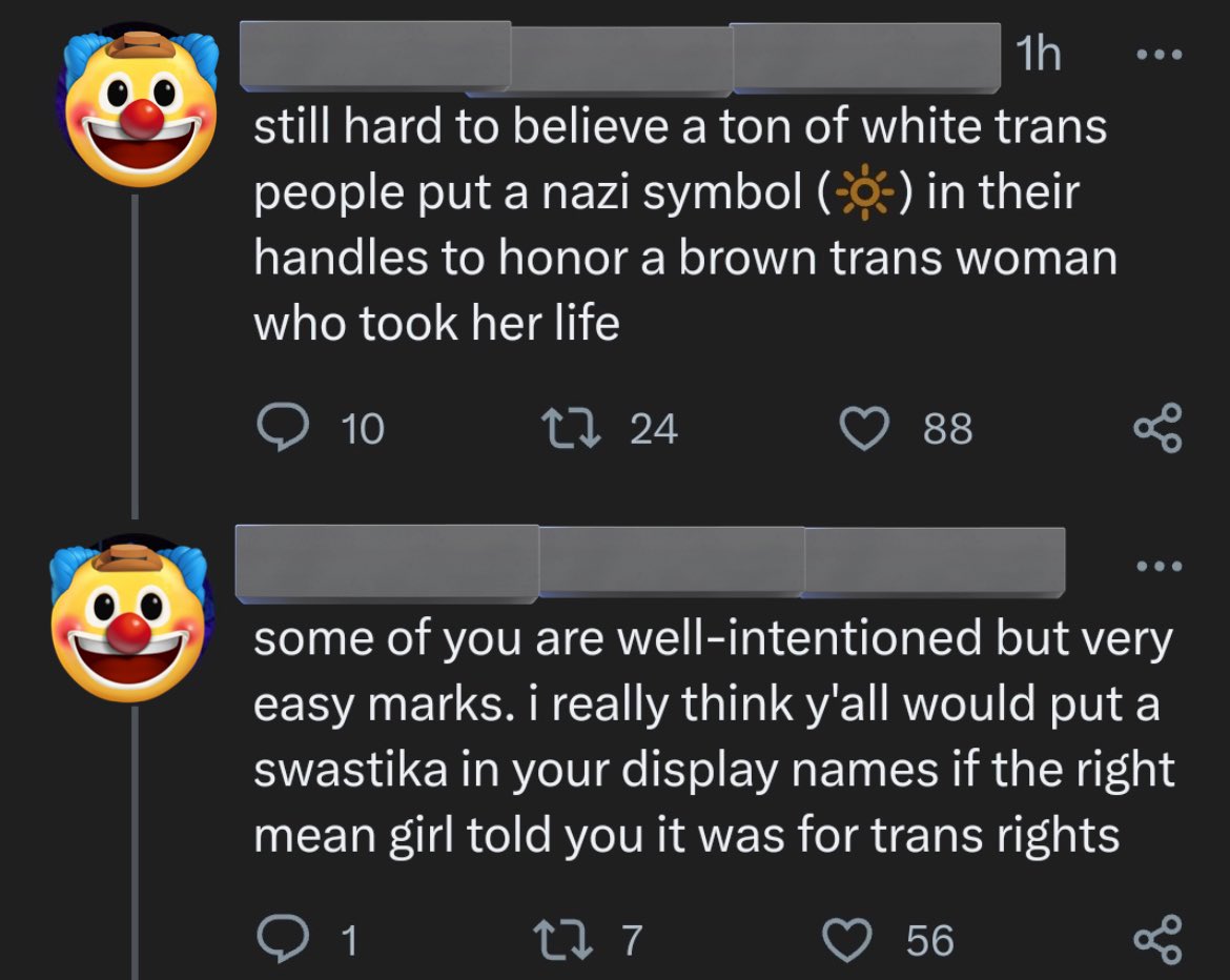 the 🔆 symbol is to honor my friend Eden Knight who was forcefully detransitioned until she took her own life and it is a symbol she spread when she went by Solaria. Leave us alone