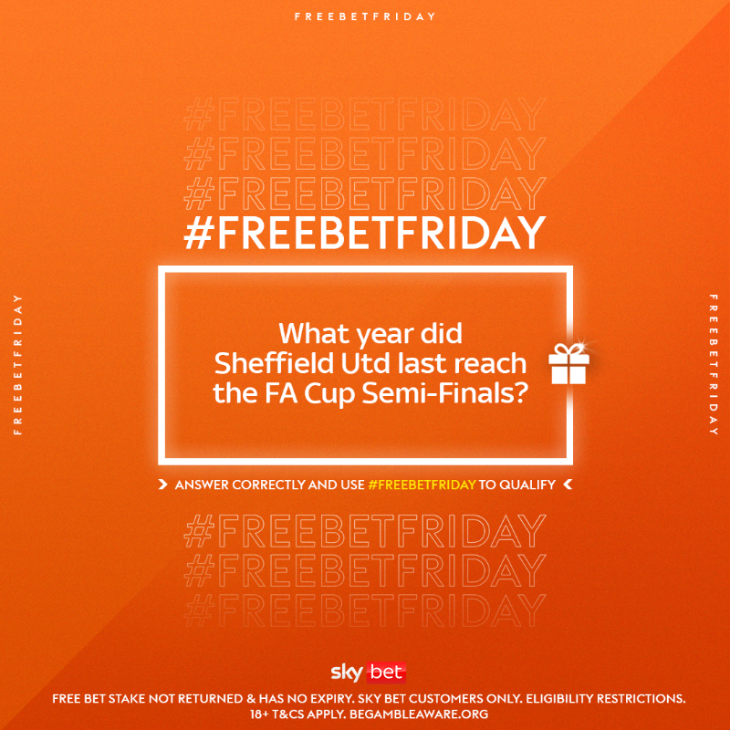 SkyBet's tweet photo. It's #FreeBetFriday time! 🙌

We have FIVE £20 free bets up for grabs 🎁

Simply answer today's question, use the hashtag #FreeBetFriday and you could be one of today's lucky winners announced at 3pm 💪

T&amp;Cs apply 🔗