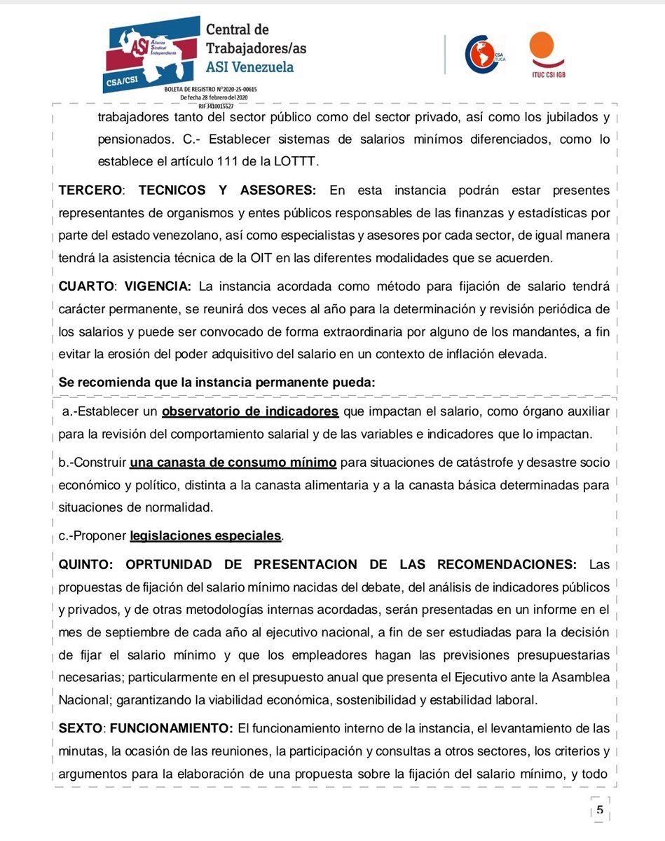 CentralASI's tweet photo. se construyan acuerdos sobre una metodología formal y permanente para la fijación del salario mínimo nacional , garantizando la estabilidad económica y social del pais.
@cnvinternationaal @csa_tuca @cfdt_officiel @ituc https://t.co/f767WTXlv8