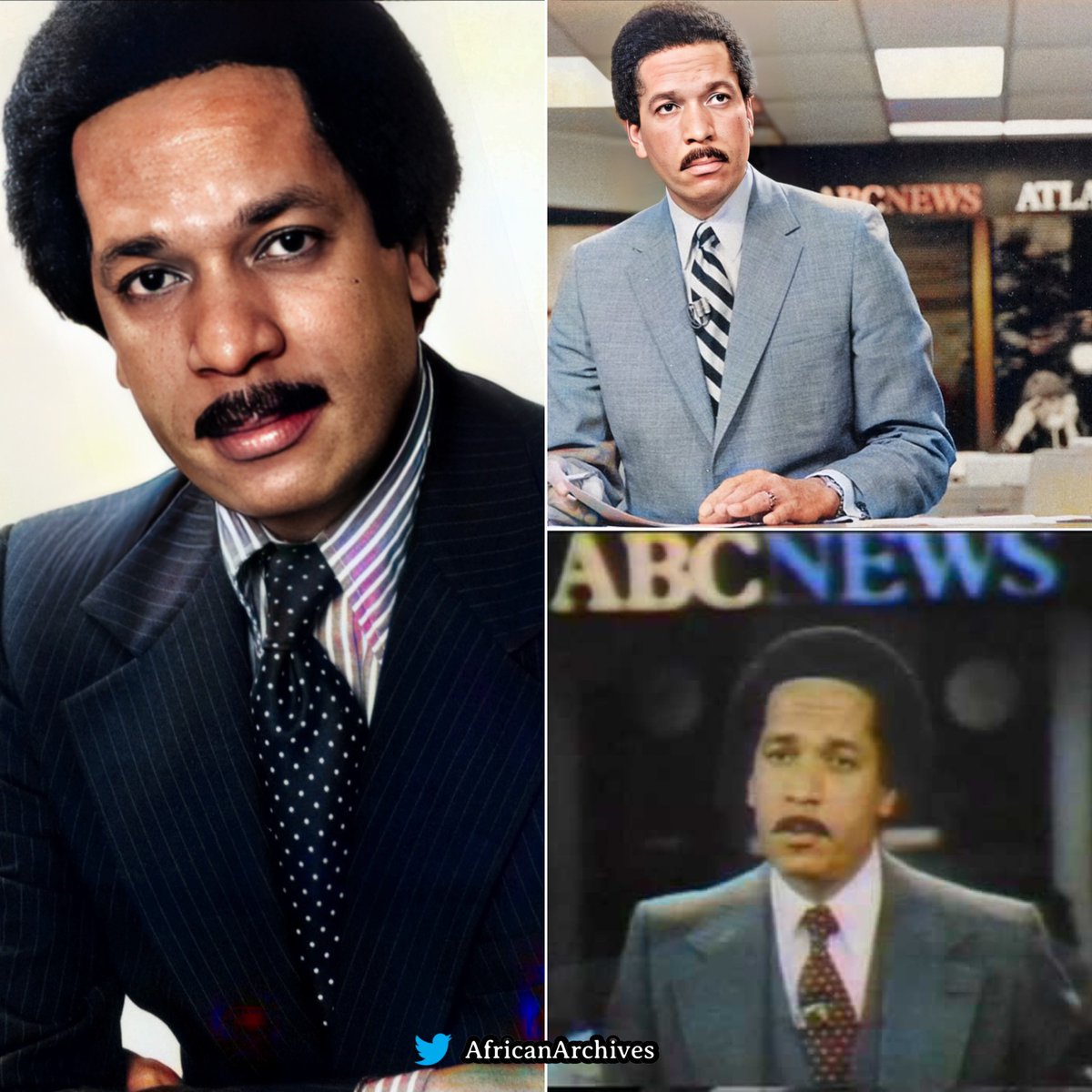 AfricanArchives's tweet photo. On this day in 1978, Max Robinson became the 1st black journalist to anchor a nightly network newscast.
He was a broadcast journalist and ABC News World News Tonight co-anchor. He was also a founder of the National Association of Black Journalists. https://t.co/cTV5O4SWye